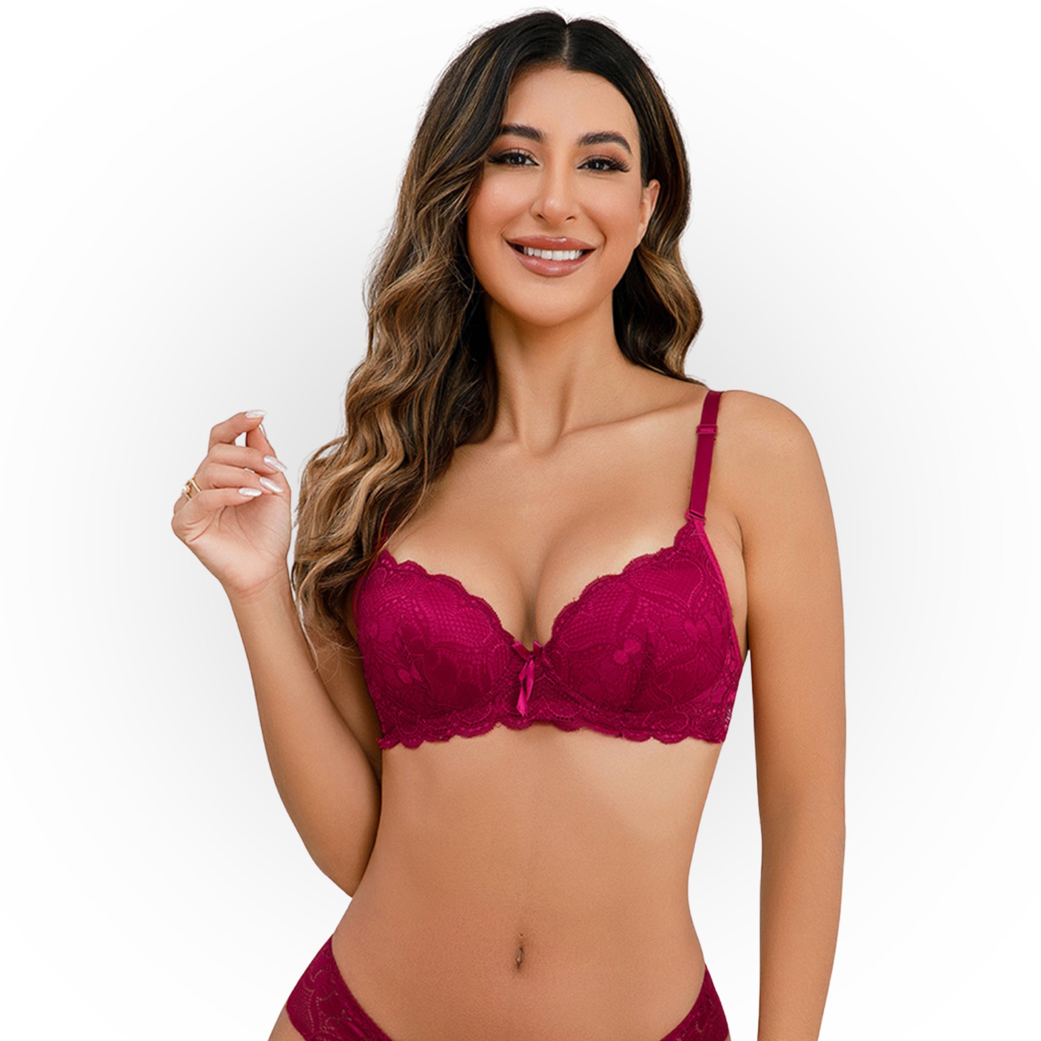 Women's Deep Rose Floral Lace Padded Underwired Bra with Comfortable Full Coverage