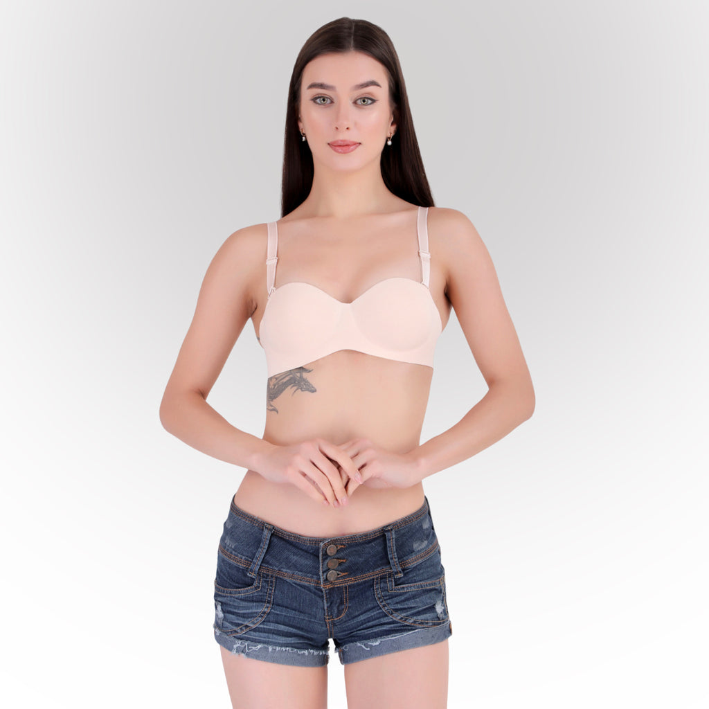 Women's Pink Seamless Push-Up Padded Strapless Multiway Bra