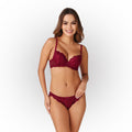 Women's Burgundy Floral Lace Padded Underwired Bra & Panty Lingerie Set