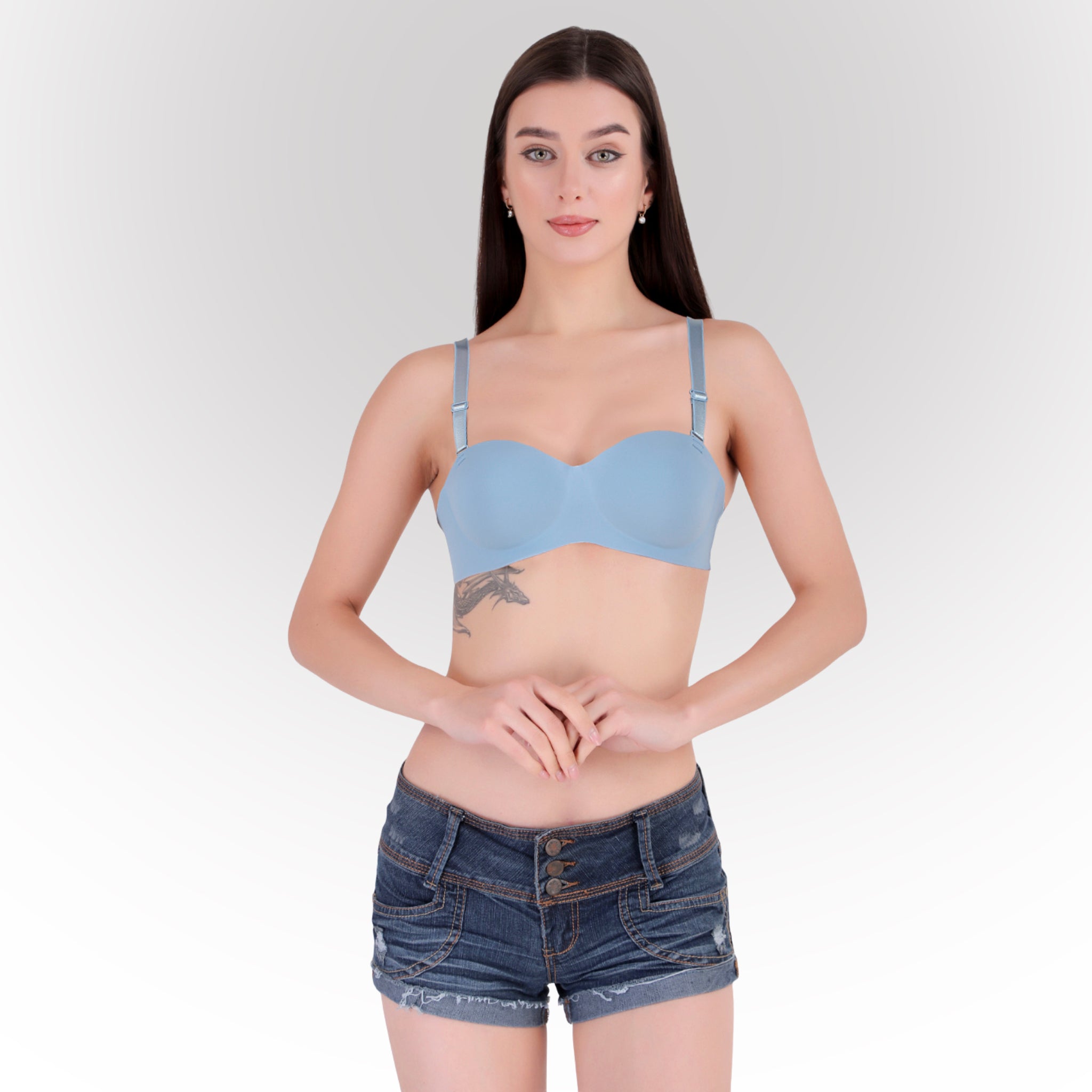 Women's Blue Seamless Push-Up Padded Strapless Multiway Bra