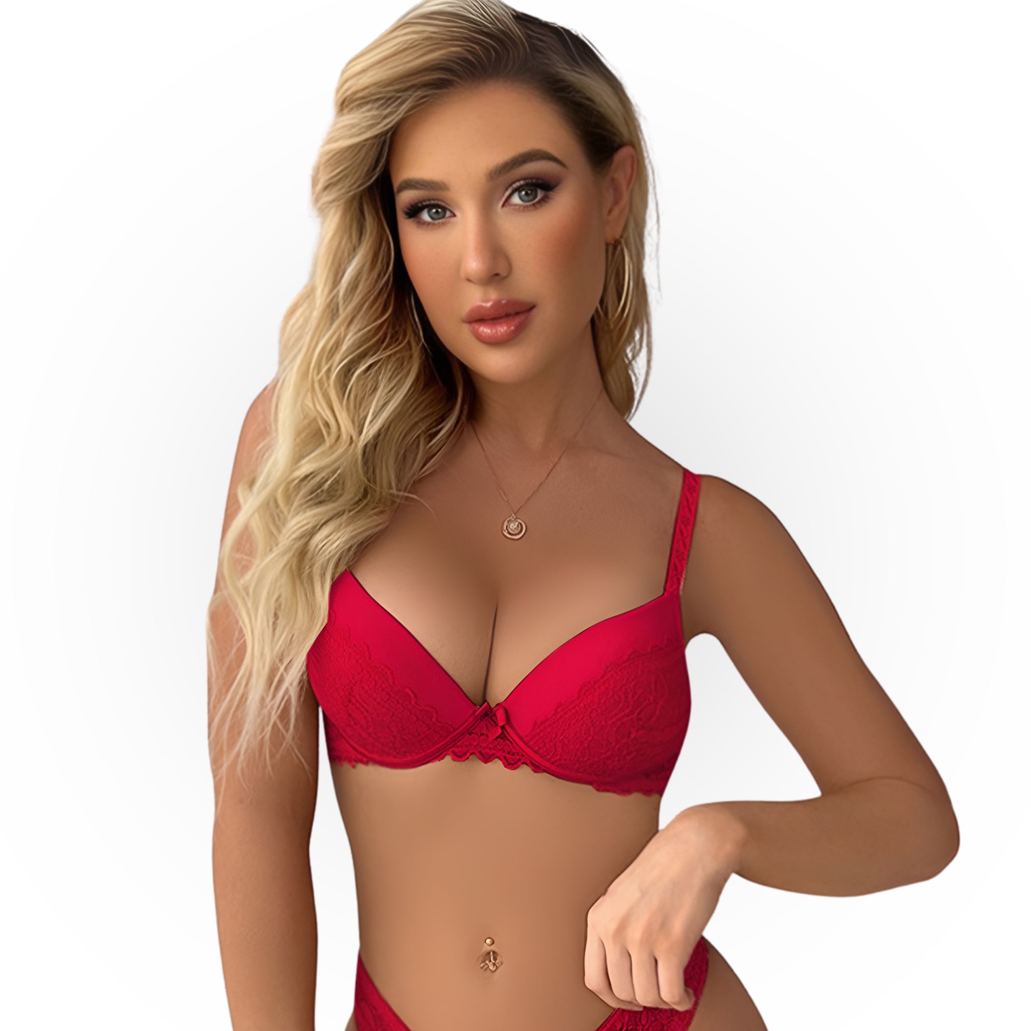 Women's Cherry Red Floral Lace Padded Underwired Bra with Comfortable Full Coverage