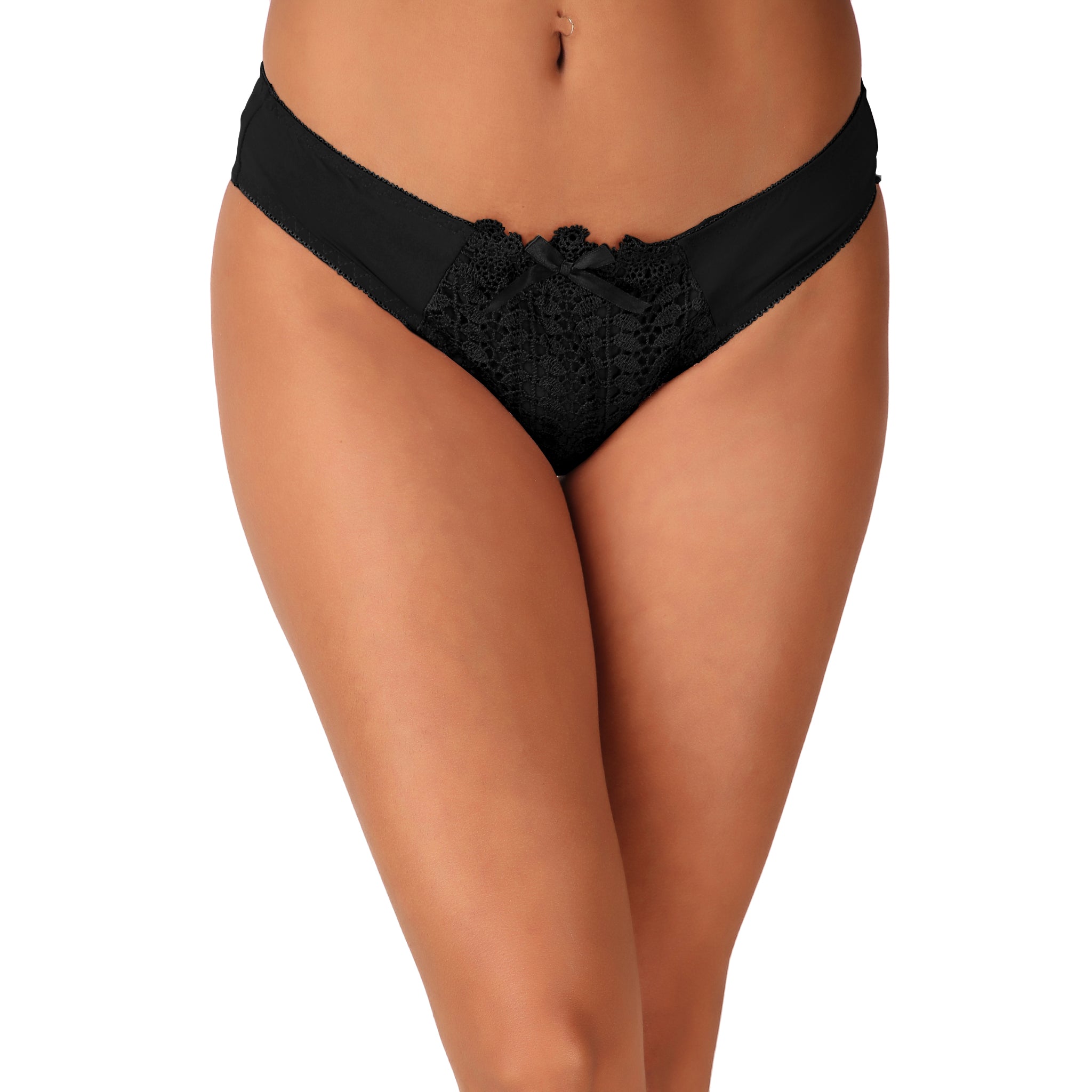 Women's Floral Lace Thong Panty – Soft Stretch, Breathable & Comfortable Everyday Wear - Black