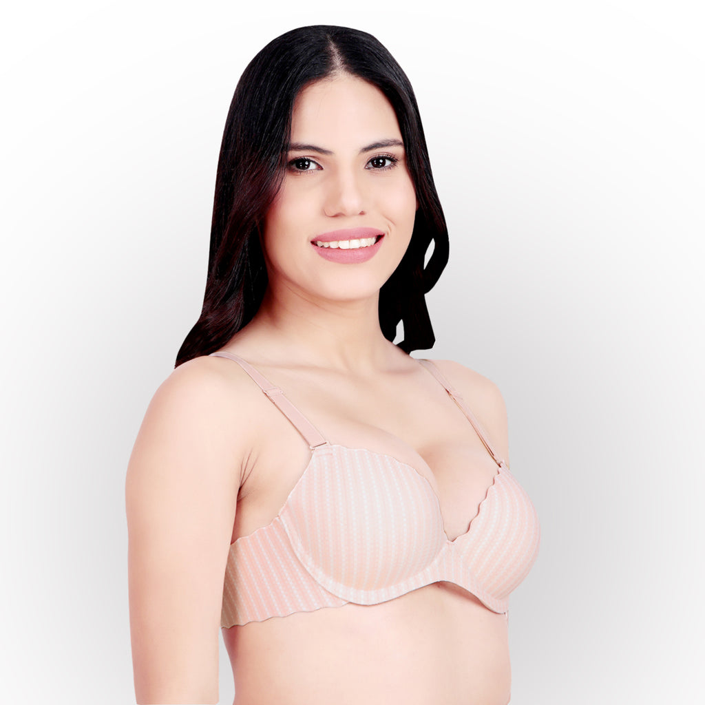 Women's Textured Check Pattern Push-Up Padded Underwired Bra - Pink White Check