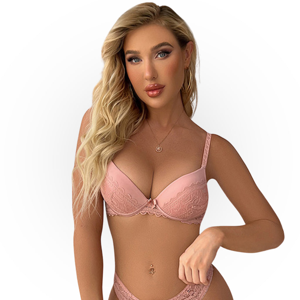 Women's Pink Floral Lace Padded Underwired Bra with Comfortable Full Coverage