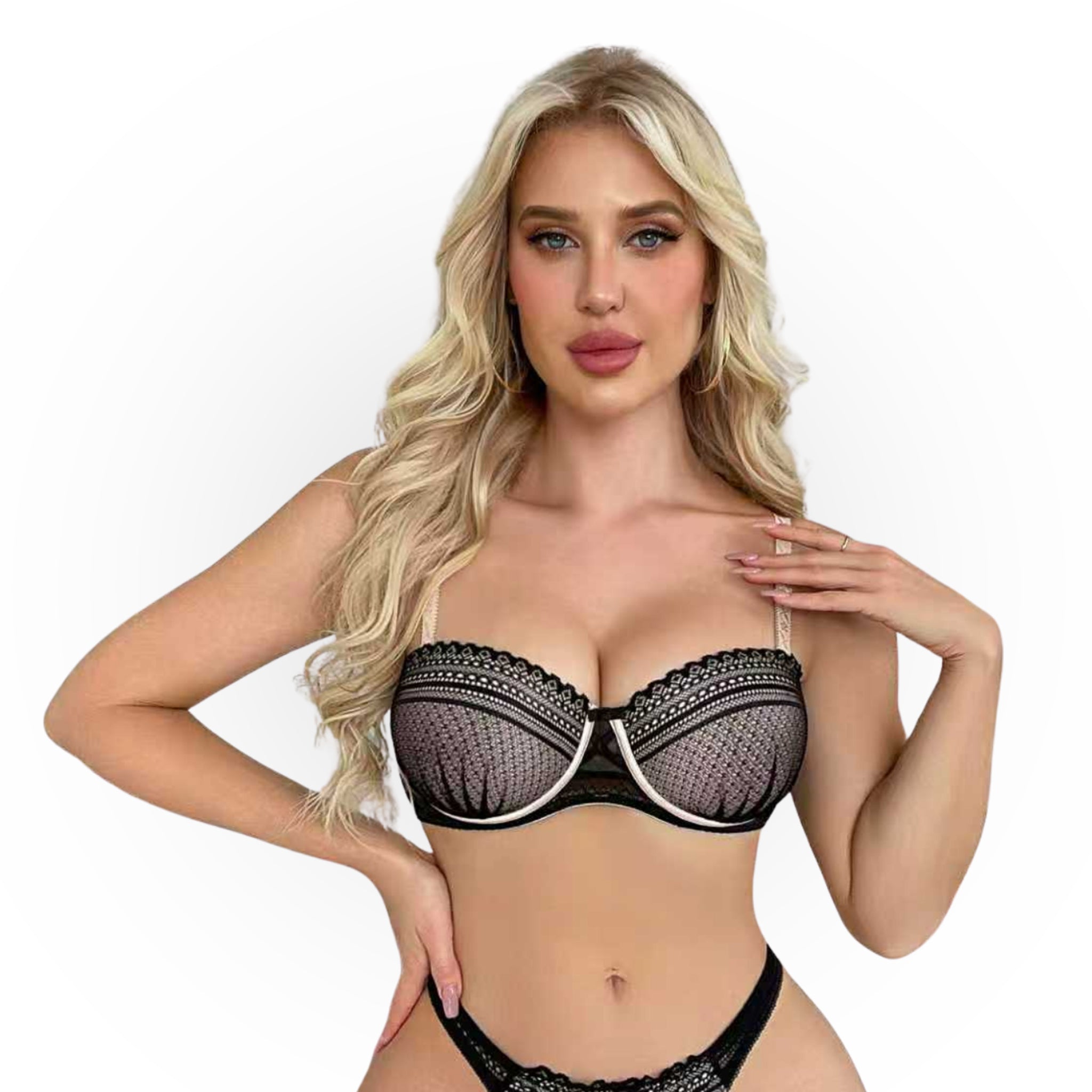 Women's Black & Biege Lace Padded Underwired Bra with Comfortable Full Coverage