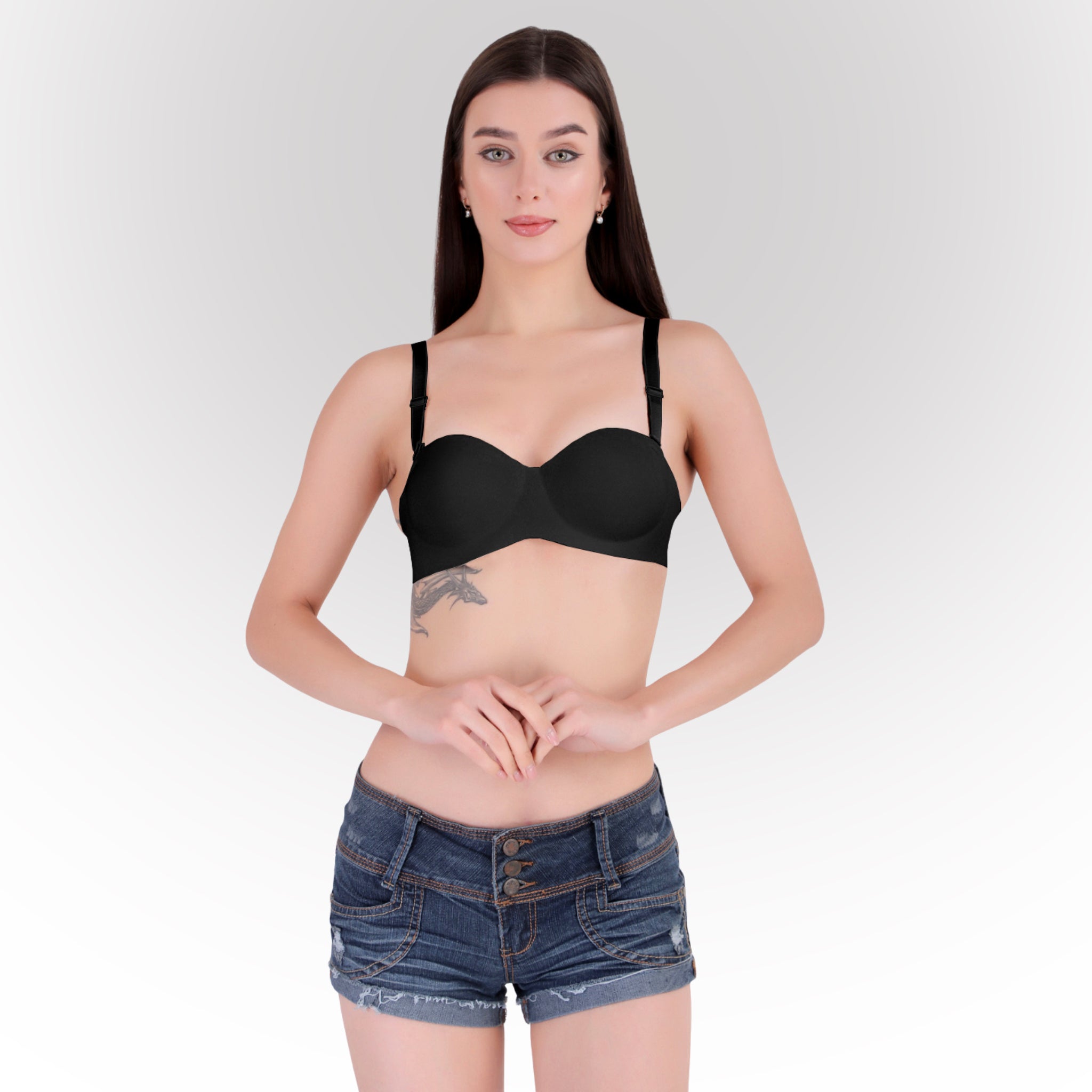 Women's Black Seamless Push-Up Padded Strapless Multiway Bra