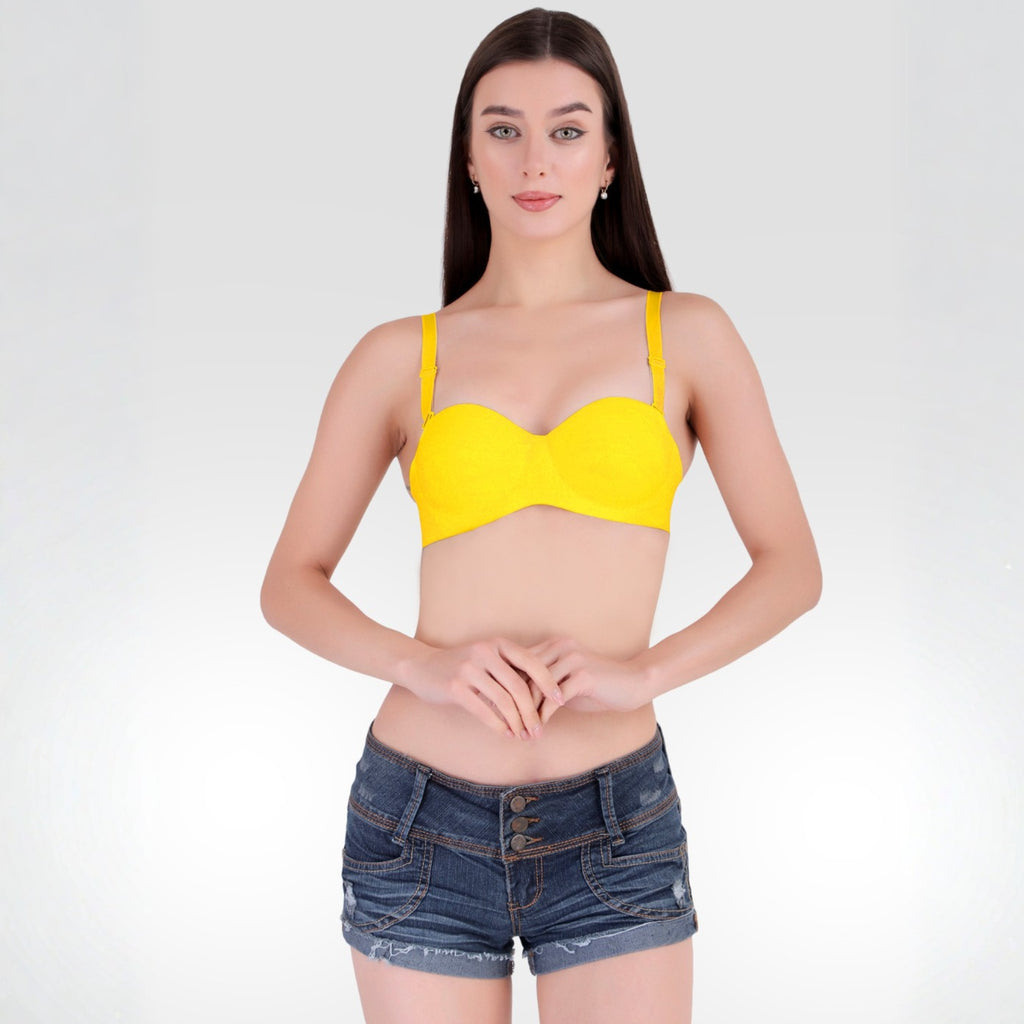 Women's Yellow Seamless Push-Up Padded Strapless Multiway Bra