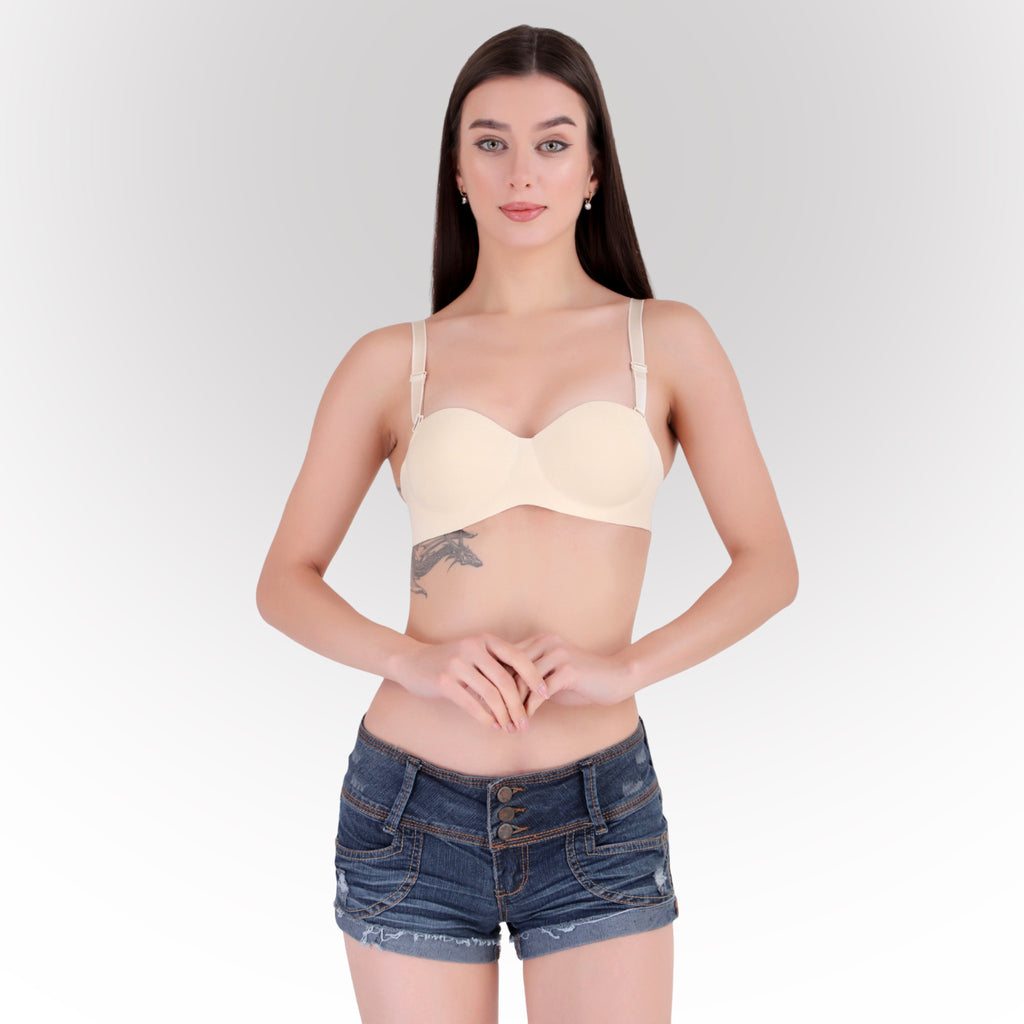 Women's Beige Seamless Push-Up Padded Strapless Multiway Bra