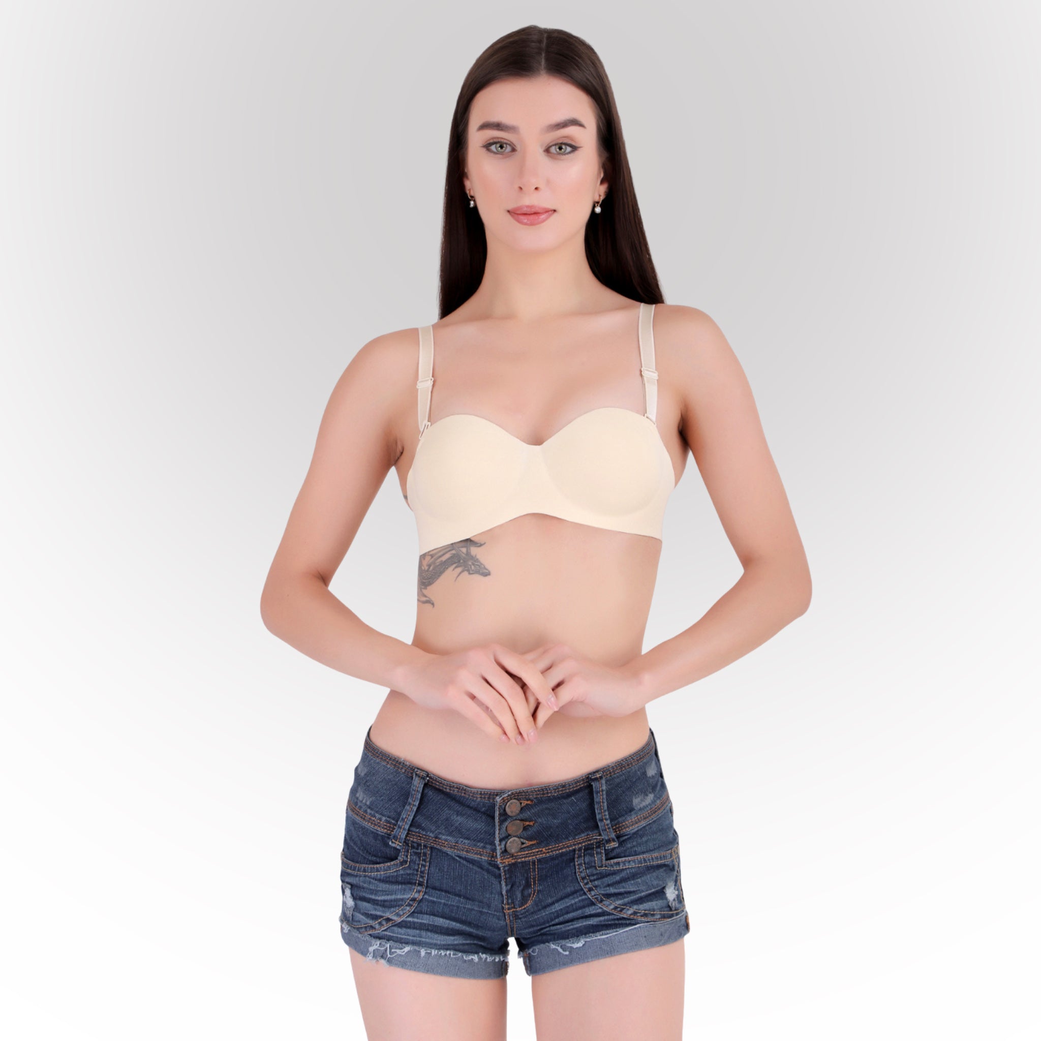 Women's Beige Seamless Push-Up Padded Strapless Multiway Bra