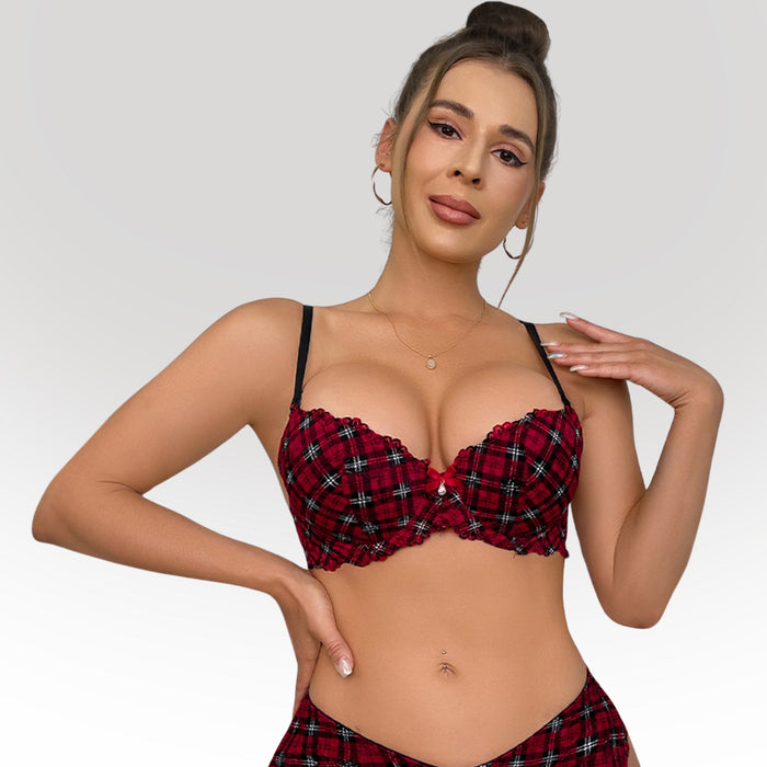 Women's Premium Red Self-Design Floral Lace Underwired Heavily Padded Medium Coverage Bra with Adjustable Straps