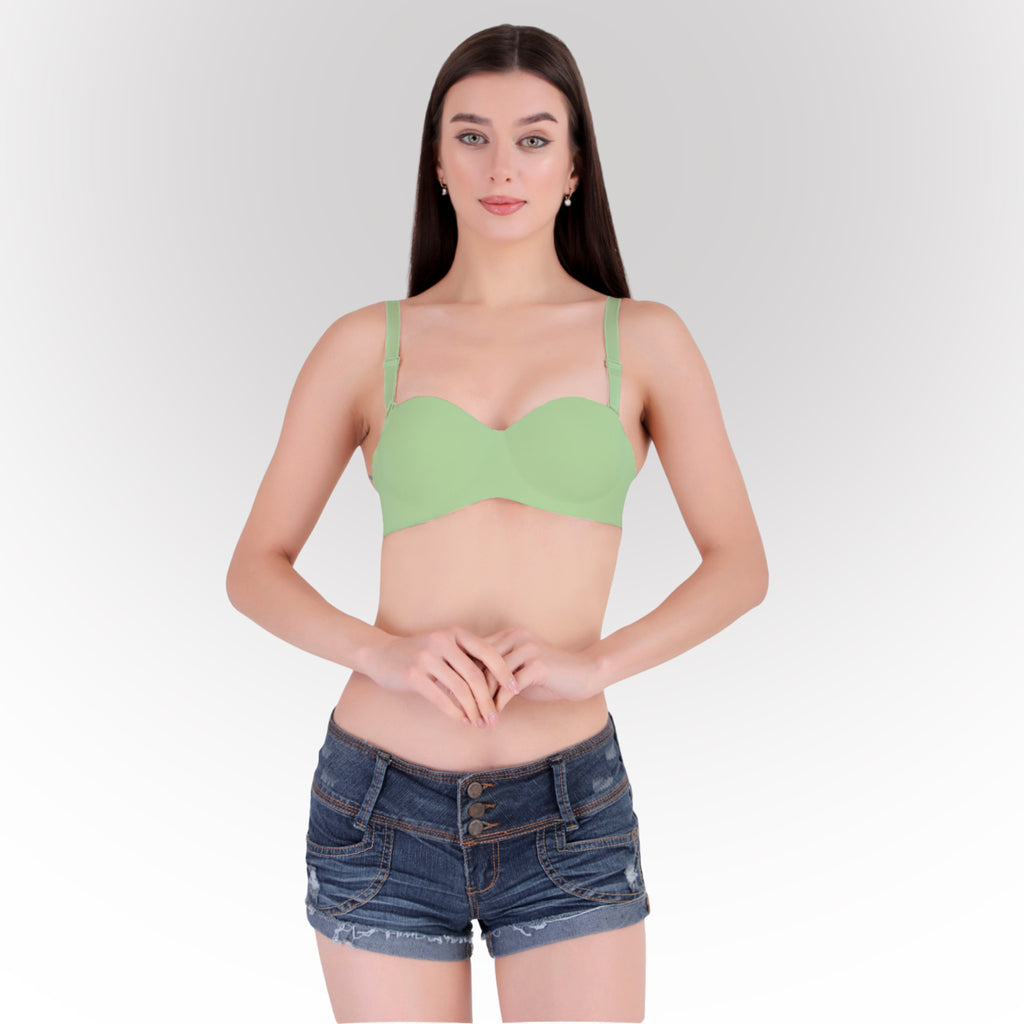 Women's Green Seamless Push-Up Padded Strapless Multiway Bra