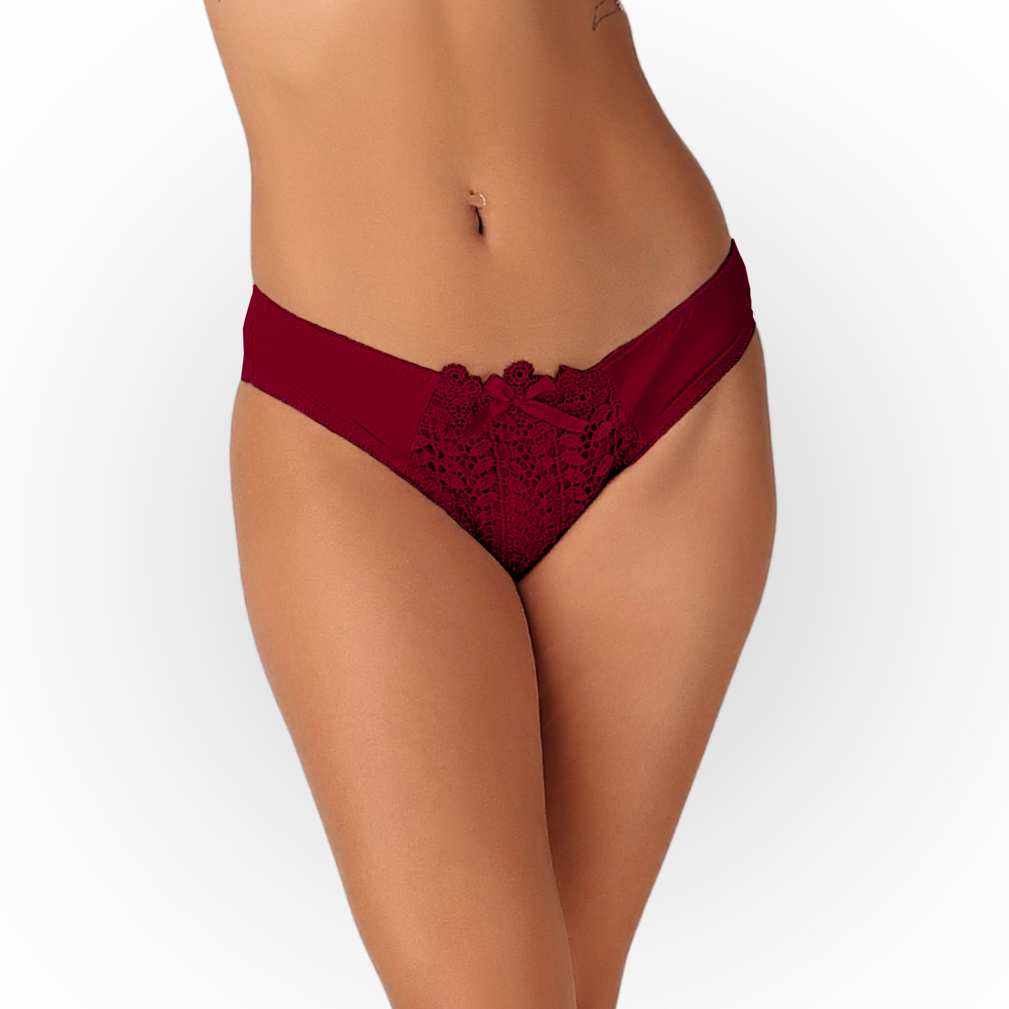 Women's Floral Lace Thong Panty – Soft Stretch, Breathable & Comfortable Everyday Wear - Rose red