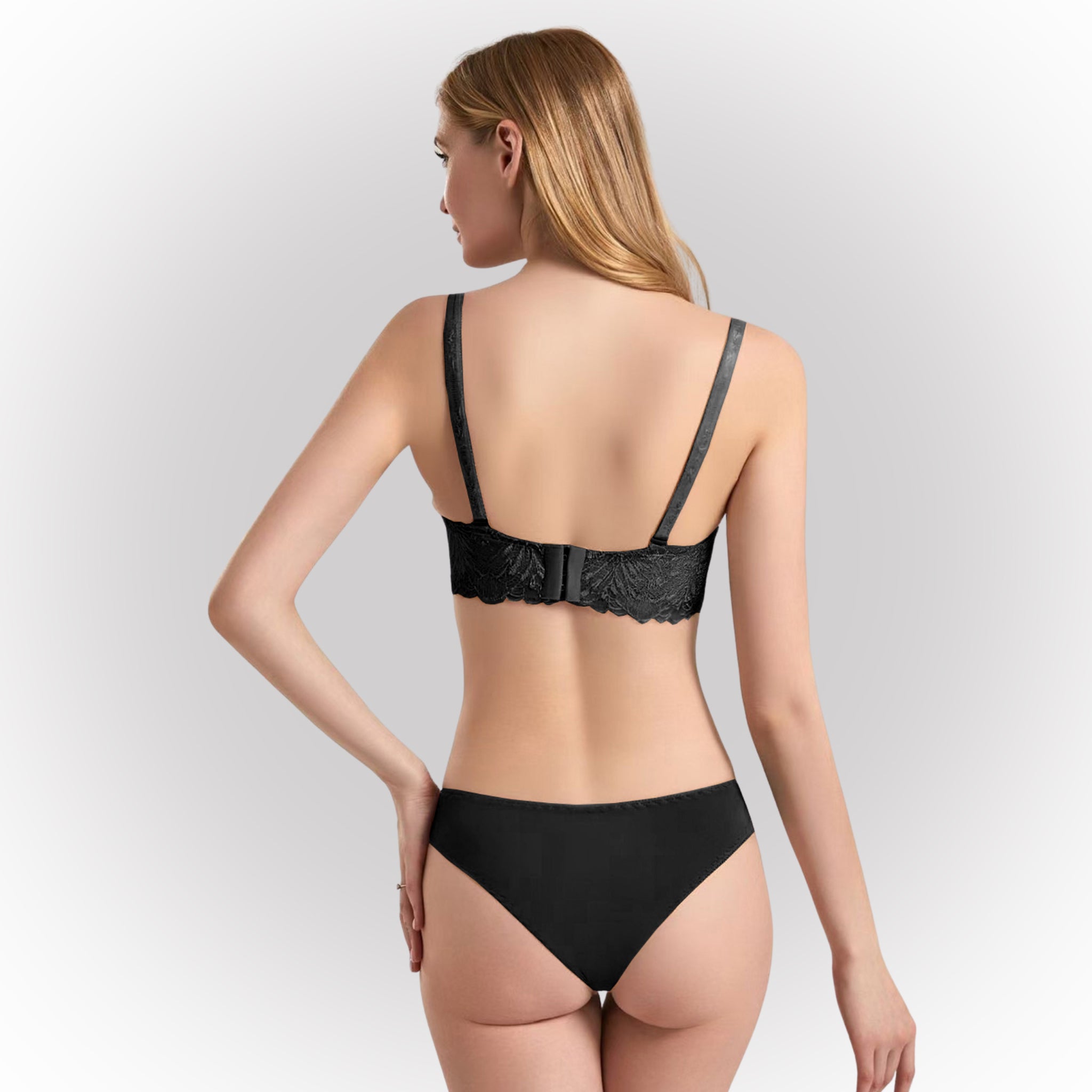 Women's Black Floral Lace Lightly Padded Underwired Bra & Panty Lingerie Set