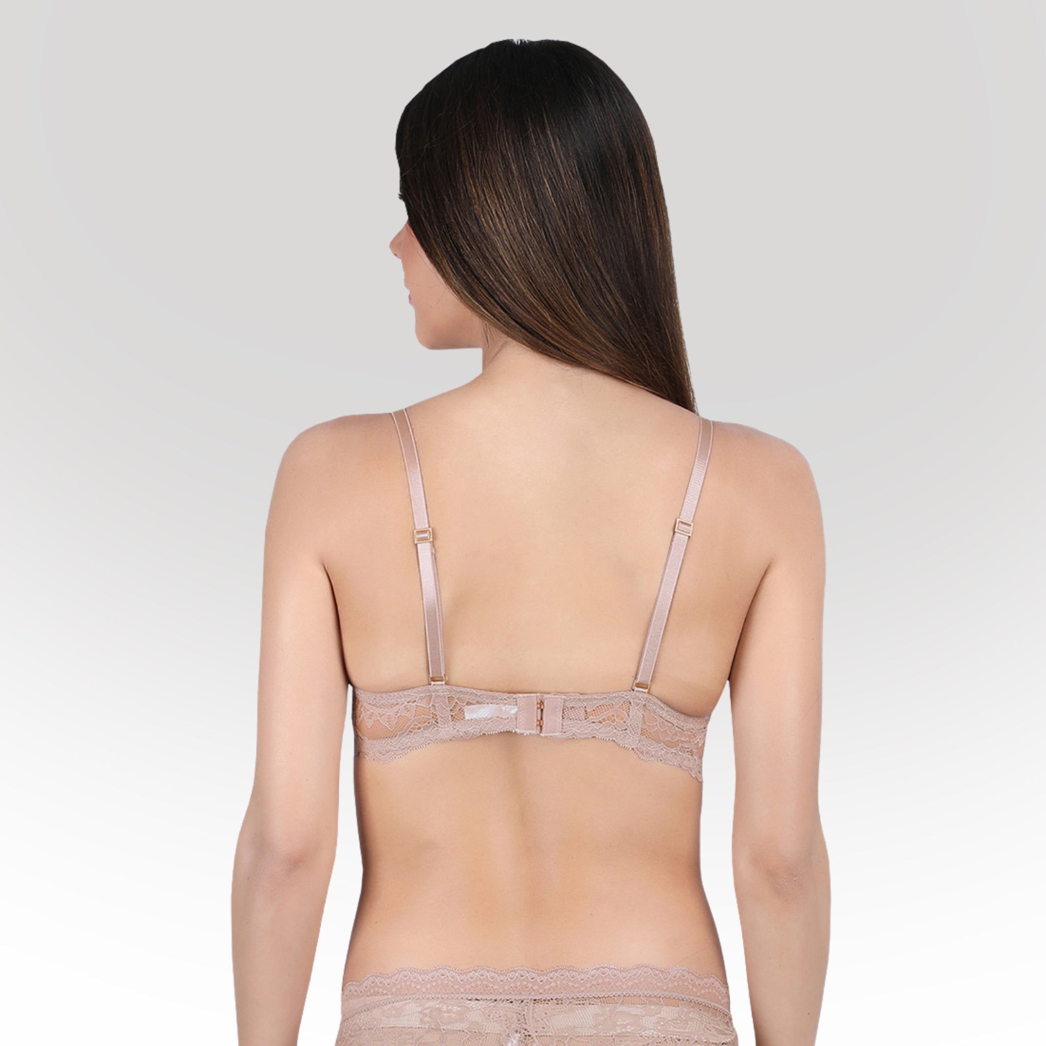 Women's Premium Cream Self-Design Floral Lace Underwired Heavily Padded Medium Coverage Bra with Adjustable Straps