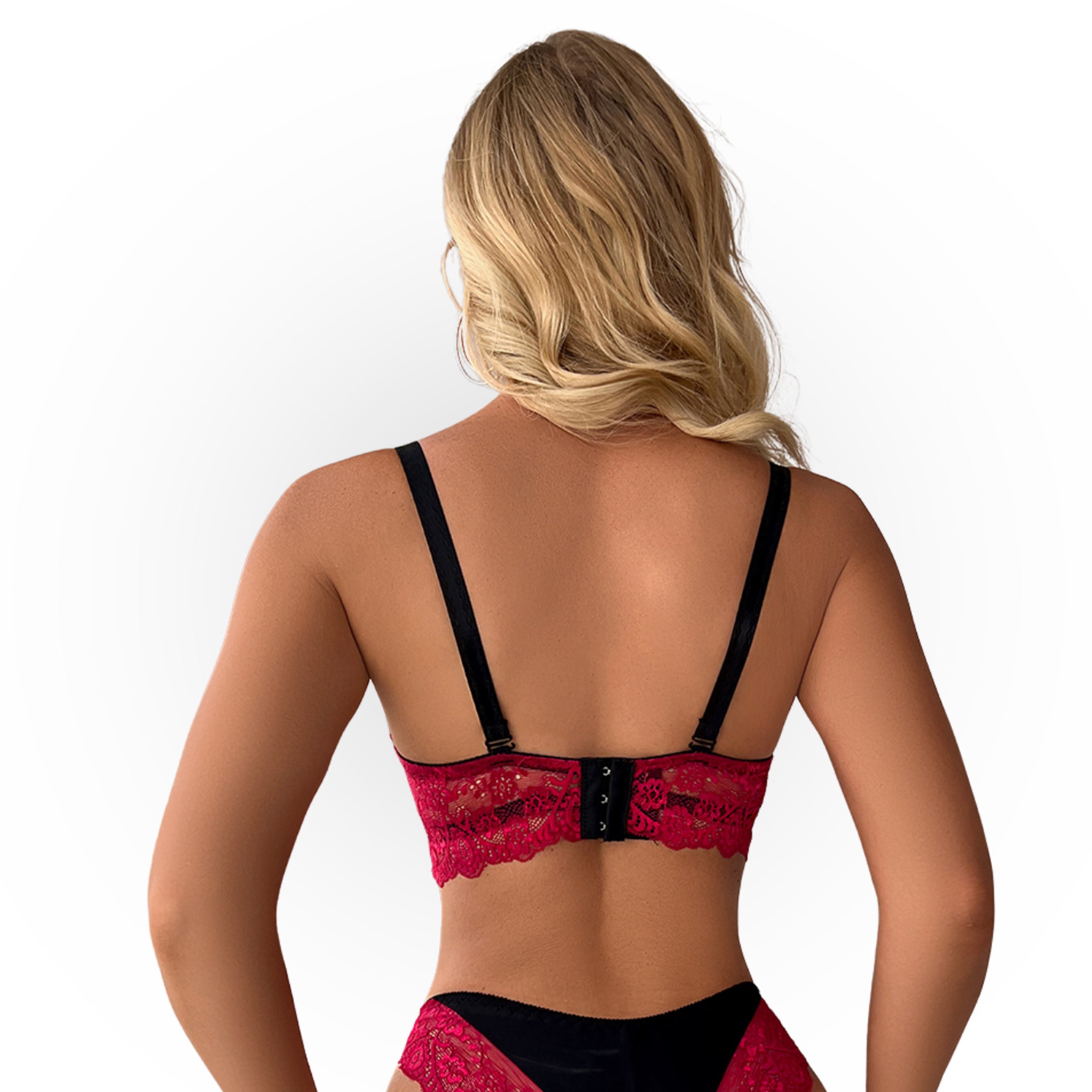 Women's Black & Red Floral Lace Padded Underwired Bra with Comfortable Full Coverage
