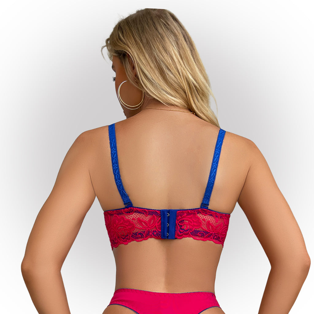 Women's Red & Blue Floral Lace Heavy Padded Underwired Bra with Comfortable Full Coverage (Copy) (Copy)