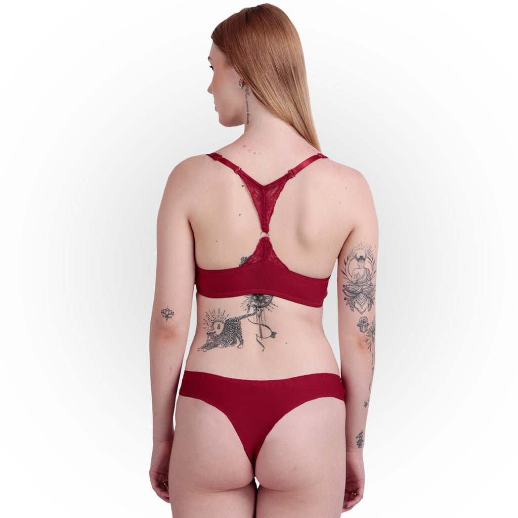Women's Lace Padded Underwired Bra & Bikini Panty Lingerie Set