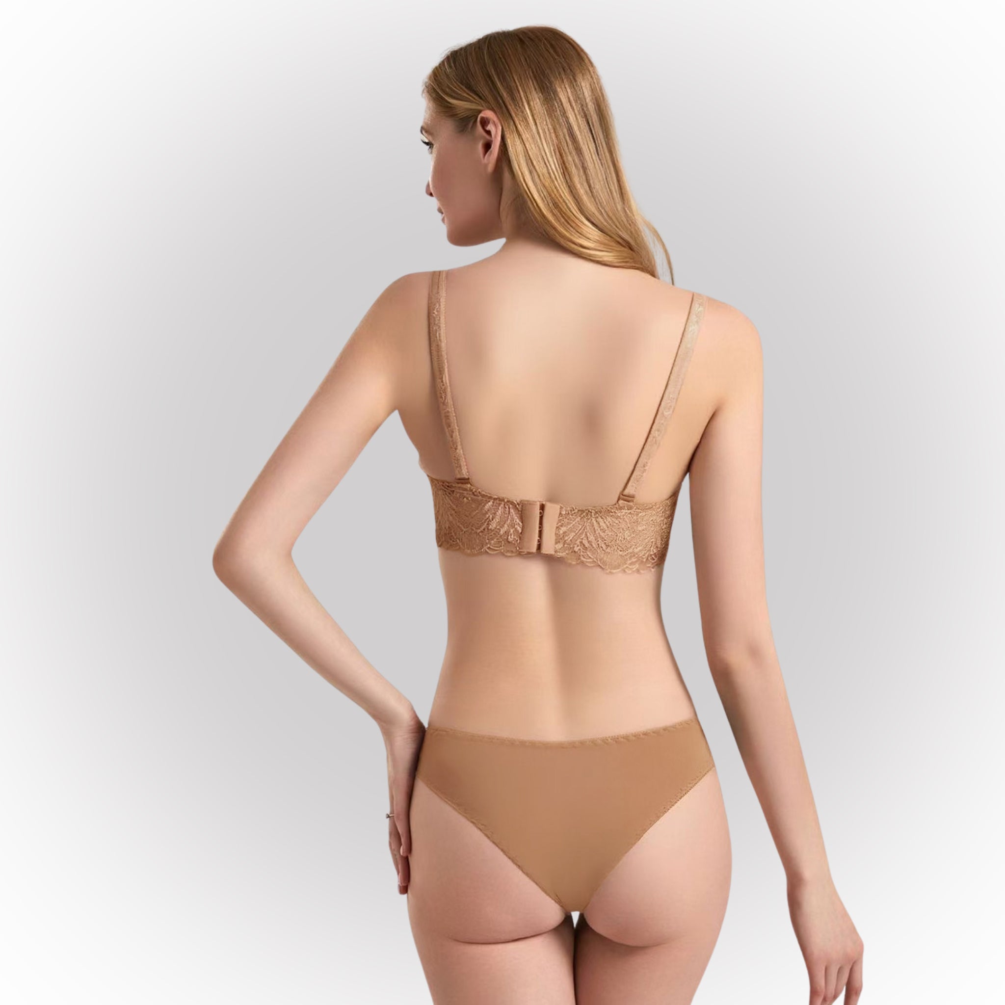 Women's Coffee Brown Floral Lace Lightly Padded Underwired Bra & Panty Lingerie Set
