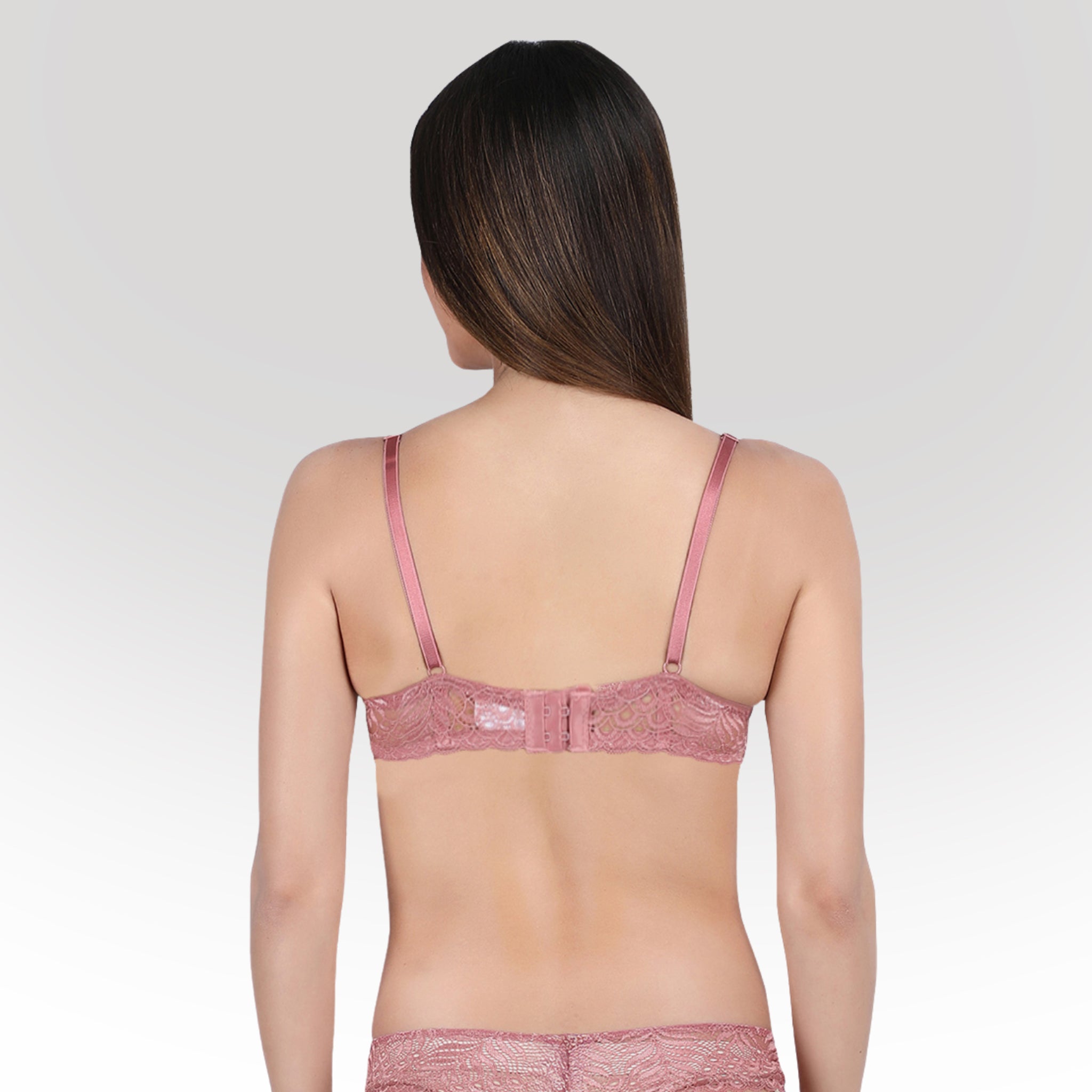 Women's Premium Pink Self-Design Floral Lace Underwired Heavily Padded Medium Coverage Bra with Adjustable Straps