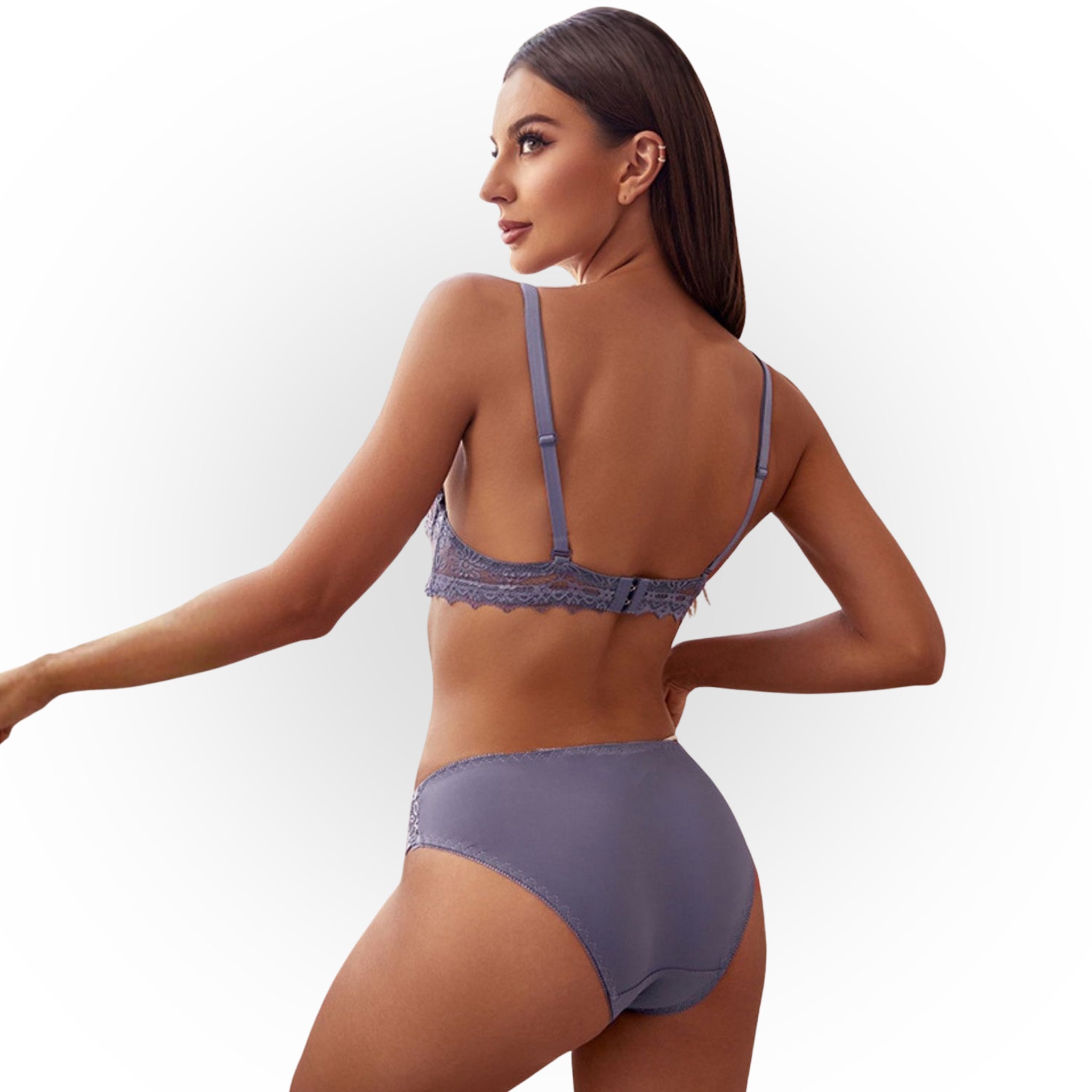 Women's Dusty Purple & Blush Pink Floral Lace Padded Bra & Bikini Panty Lingerie Set