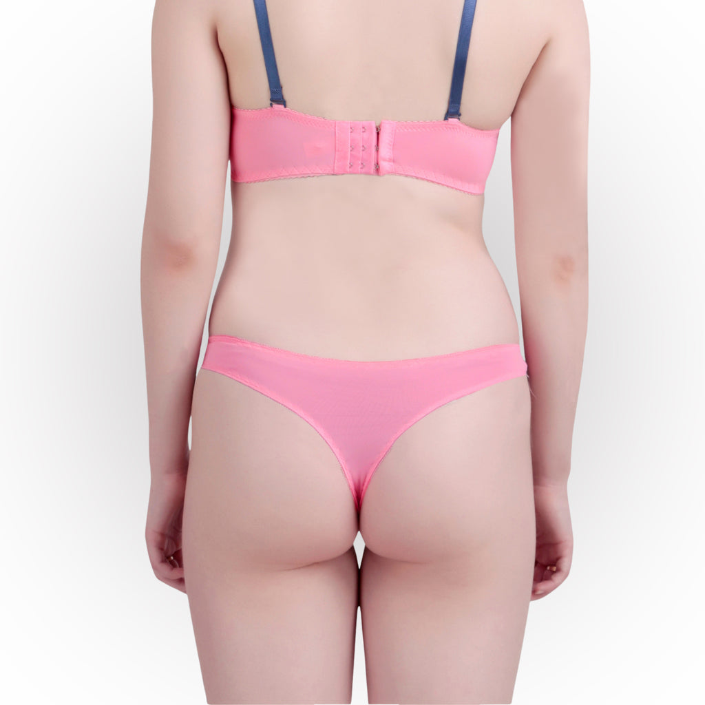 Women's Floral Lace Thong Panty – Soft Stretch, Breathable & Comfortable Everyday Wear - Pink Light Blue