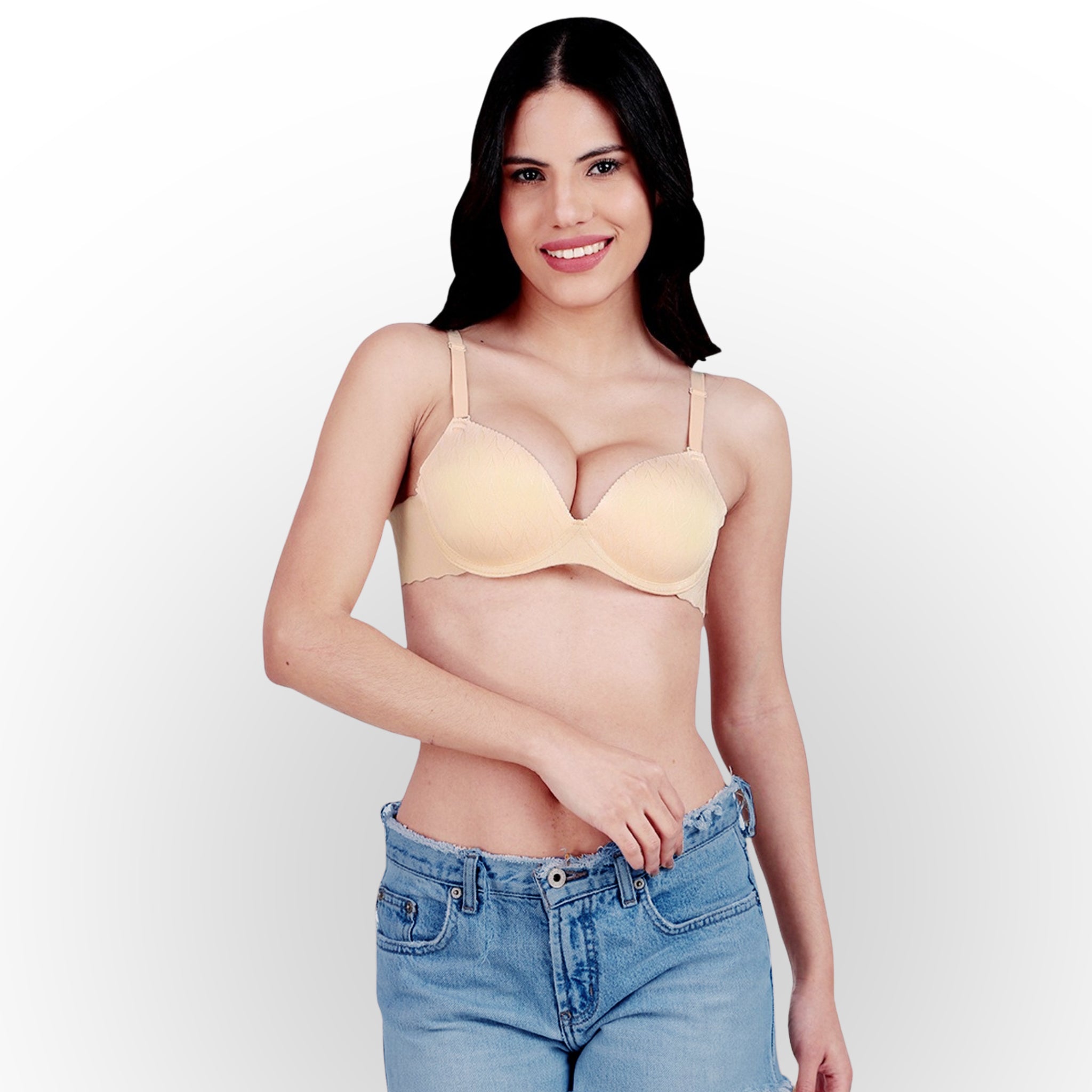 Women's Textured Push-Up Padded Underwired Seamless Multiway Bra - Skin
