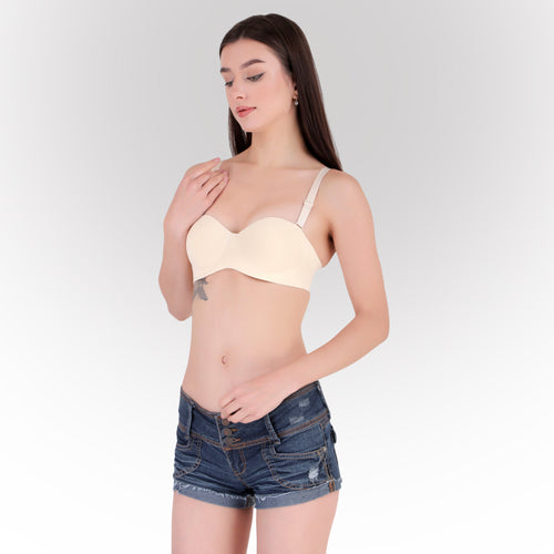 Women's Beige Seamless Push-Up Padded Strapless Multiway Bra