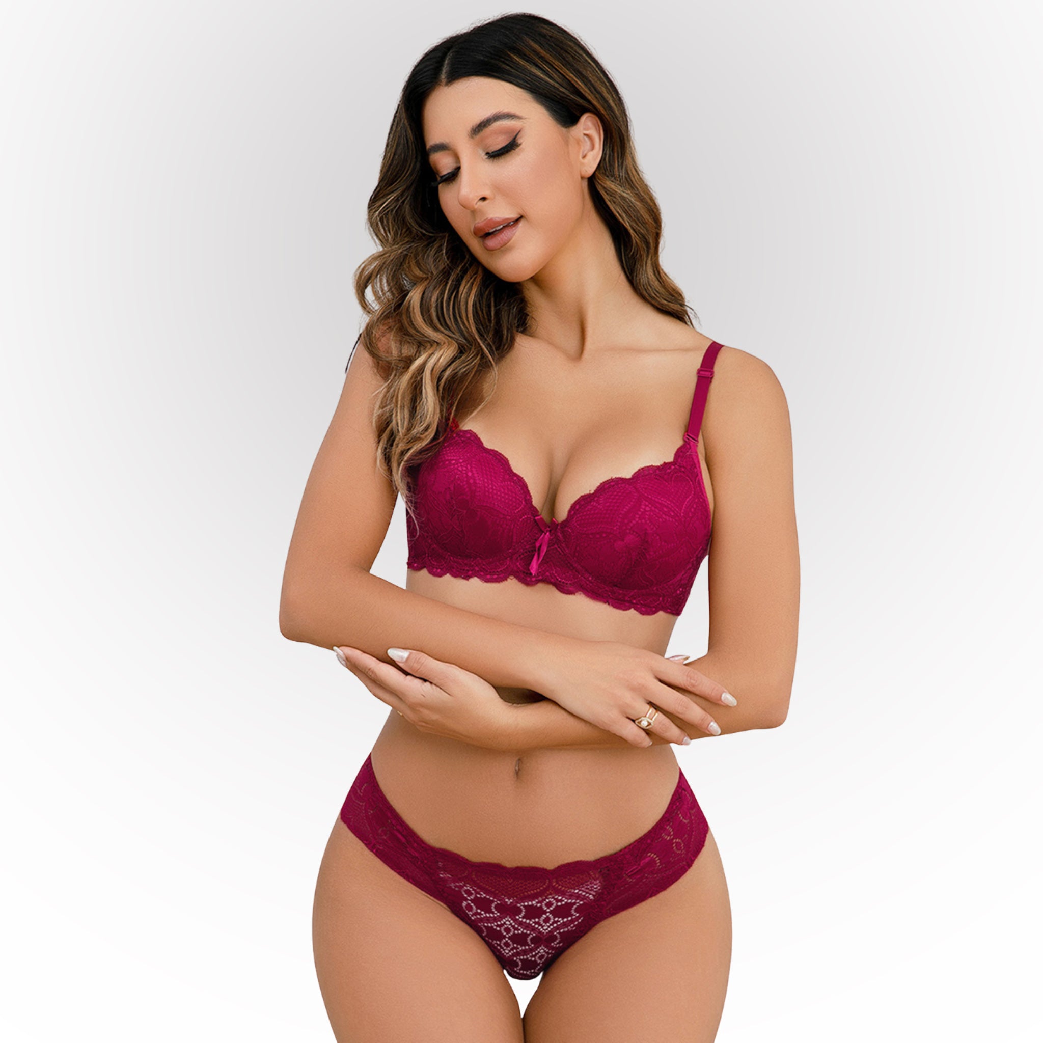 Women’s Floral Lace Underwired Rose Padded Bra & Panty Lingerie Set