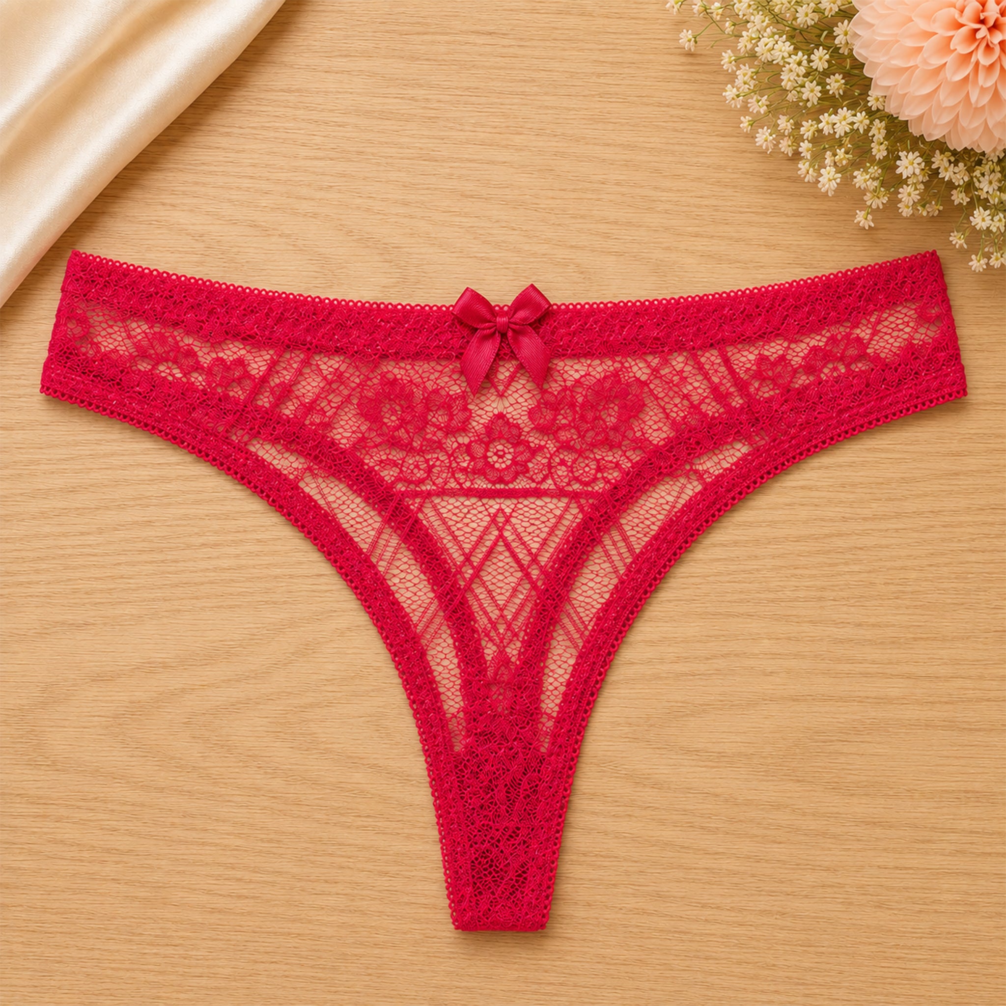 Women's Floral Lace Thong Panty – Soft Stretch, Breathable & Comfortable Everyday Wear