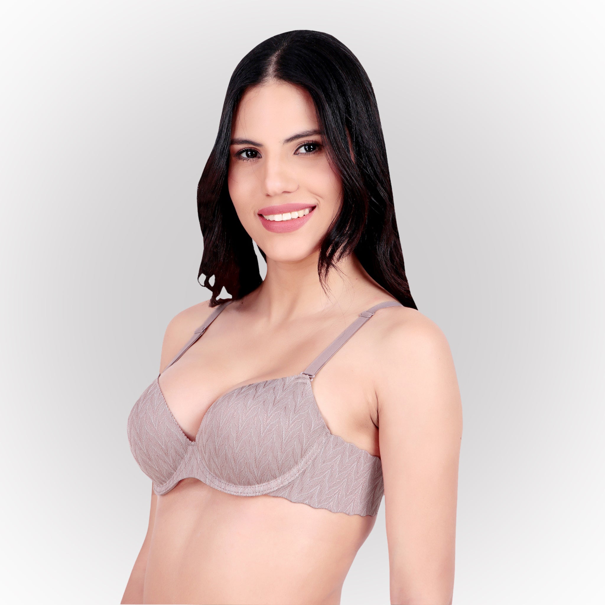 Women's Textured Push-Up Padded Underwired Seamless Multiway Bra - Grey & Brown