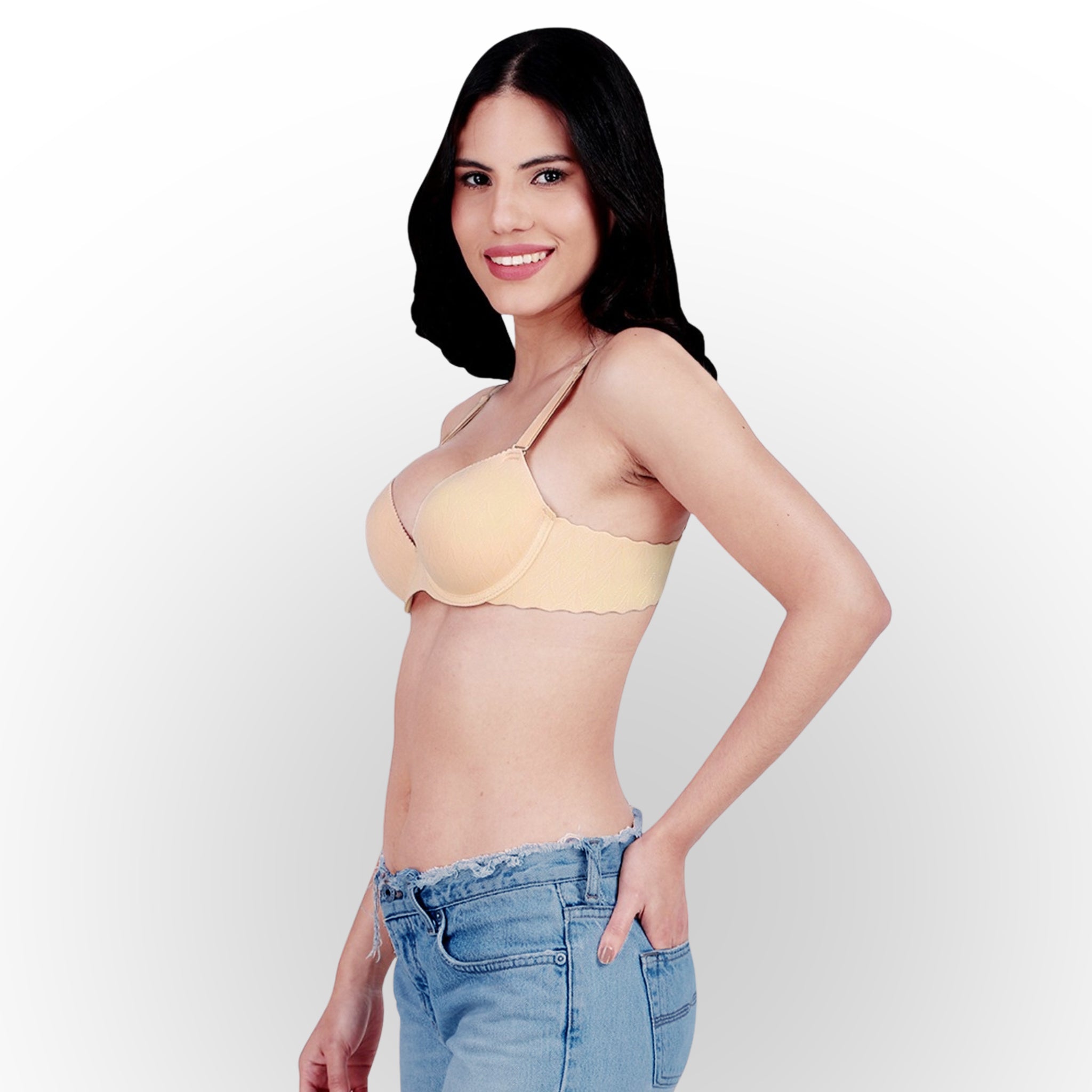 Women's Textured Push-Up Padded Underwired Seamless Multiway Bra - Skin