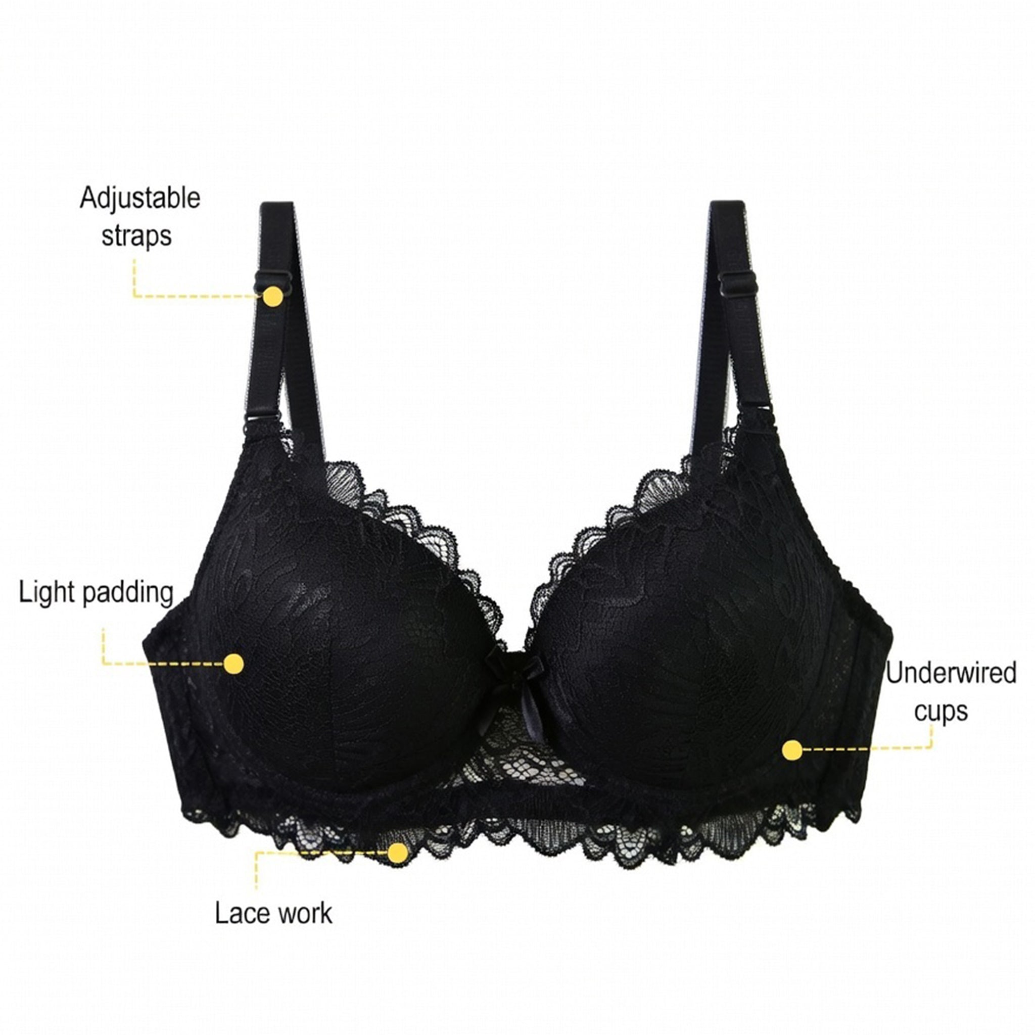 Women's Black Floral Lace Lightly Padded Underwired Bra & Panty Lingerie Set