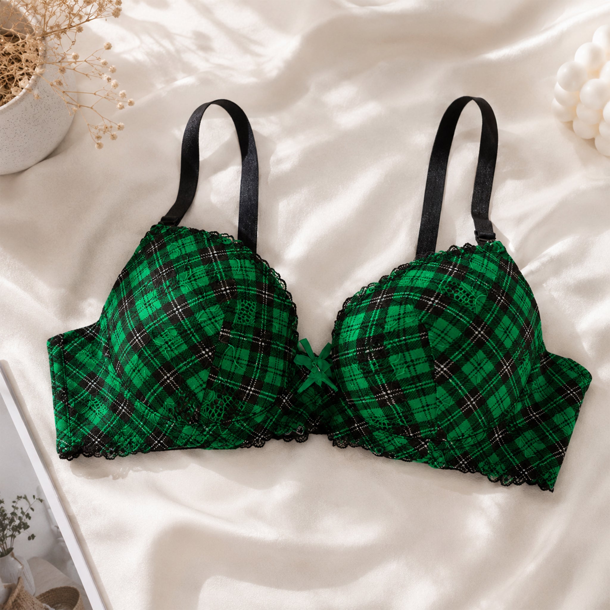 Women's Premium Cream Self-Design Floral Lace Underwired Heavily Padded Medium Coverage Bra with Adjustable Straps (Copy)