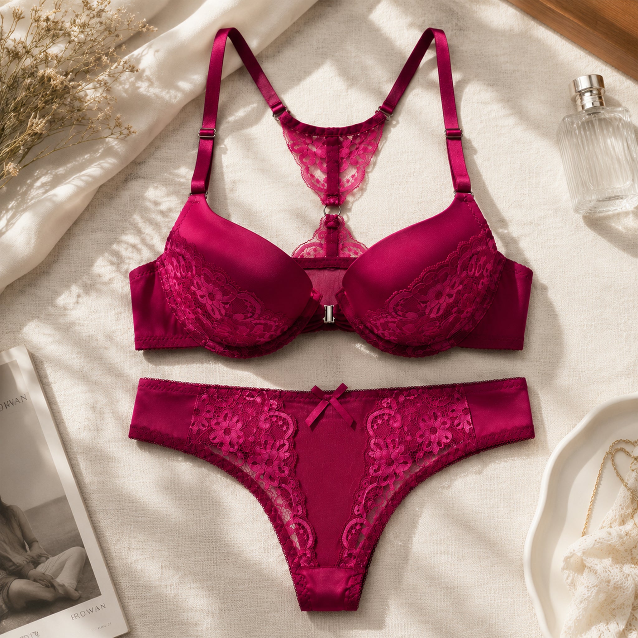 Women's Lace Padded Underwired Bra & Bikini Panty Lingerie Set