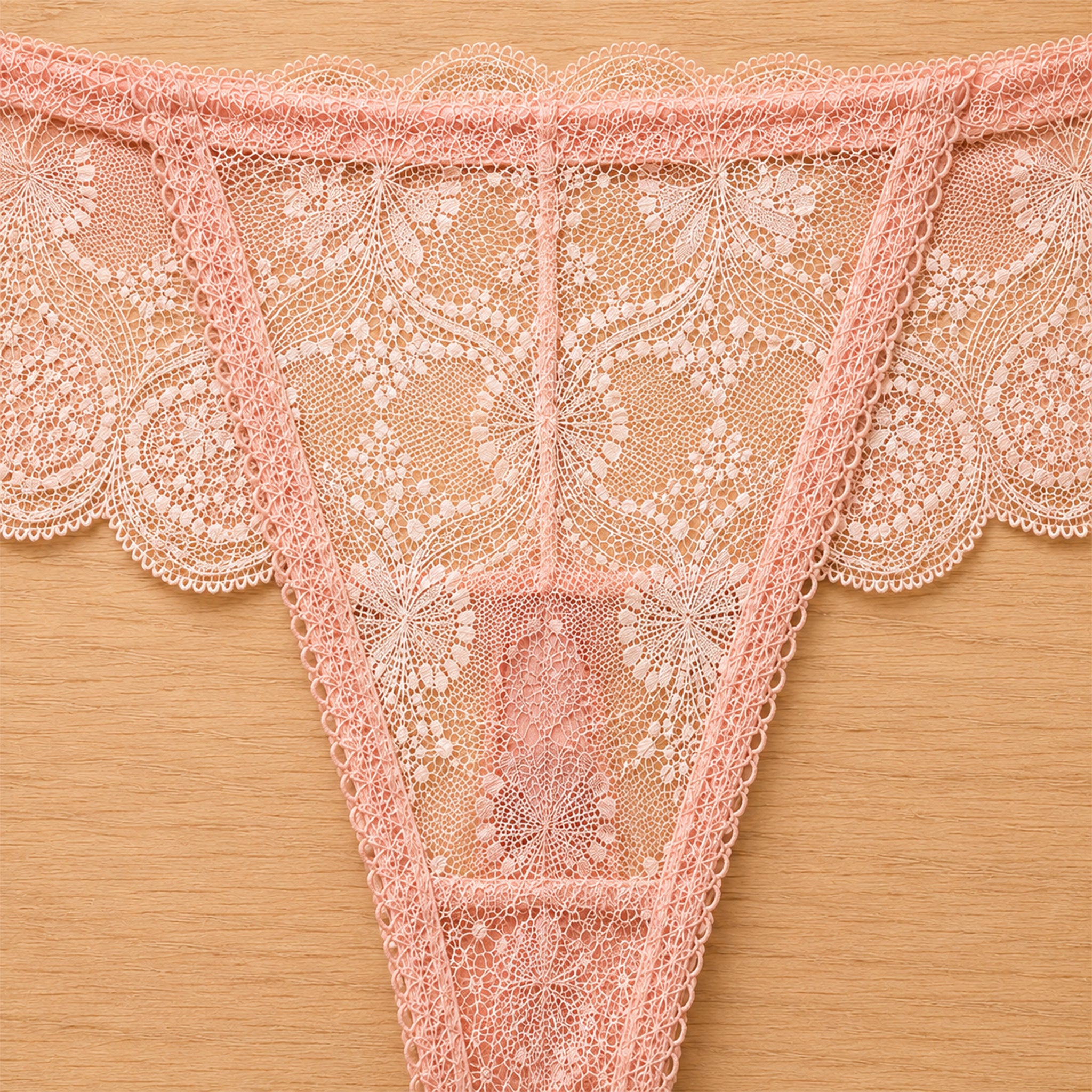 Women's Floral Lace Thong Panty – Soft Stretch, Breathable & Comfortable Everyday Wear - Peach