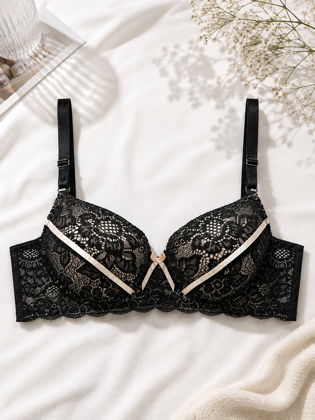 Secret Lives Women's Floral Lace Underwired Heavily Padded Bra – Medium Coverage, Enhanced Lift & Support