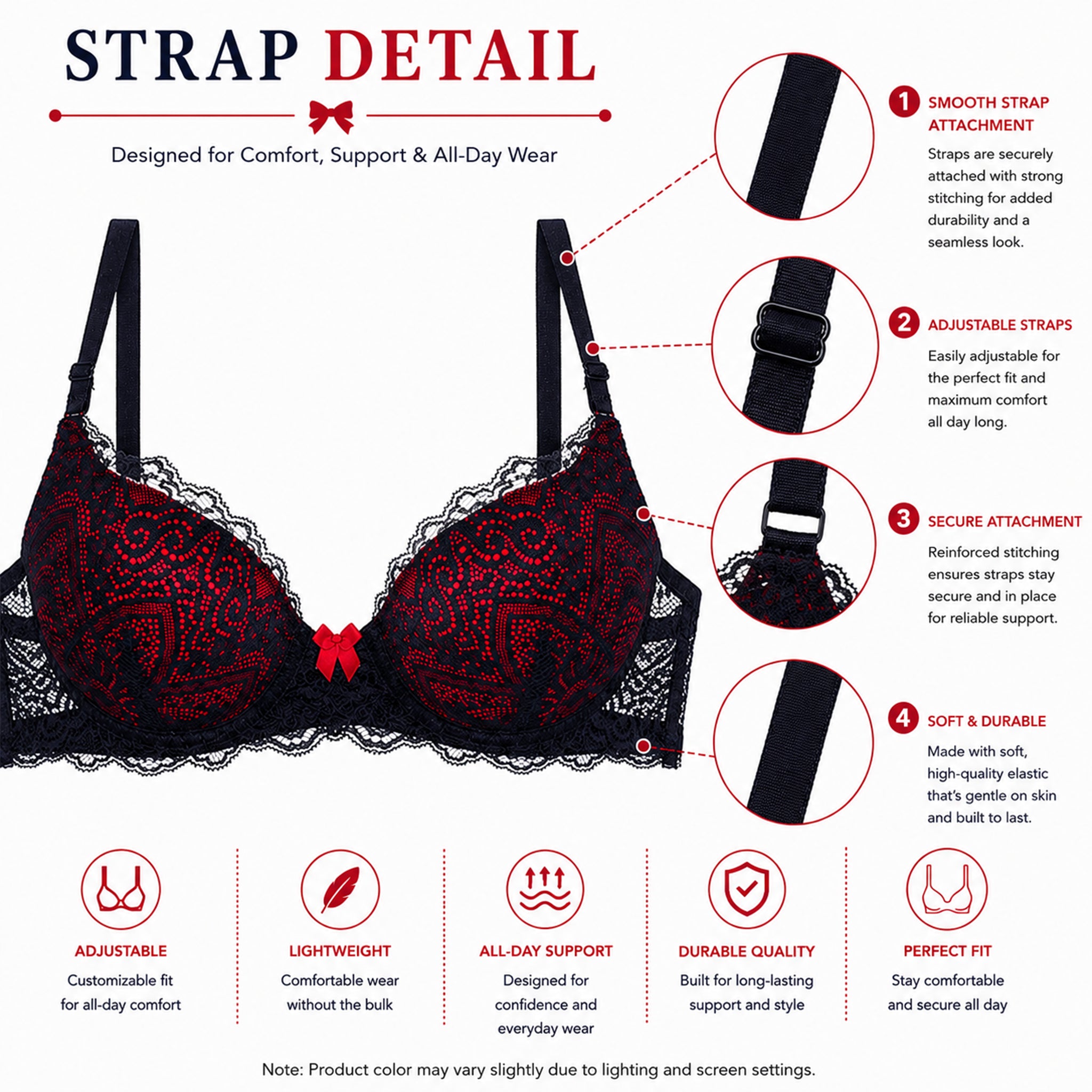 Women's Black & Berry Floral Lace Padded Underwired Bra with Comfortable Full Coverage