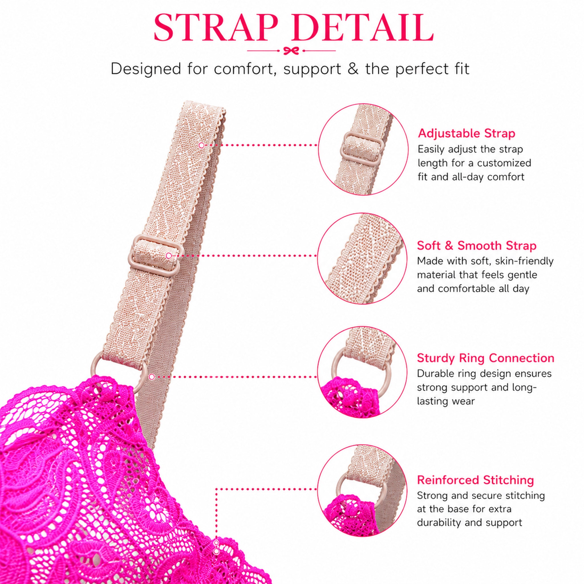 Women's White & Pink Floral Lace Heavy Padded Underwired Bra with Comfortable Full Coverage (Copy)