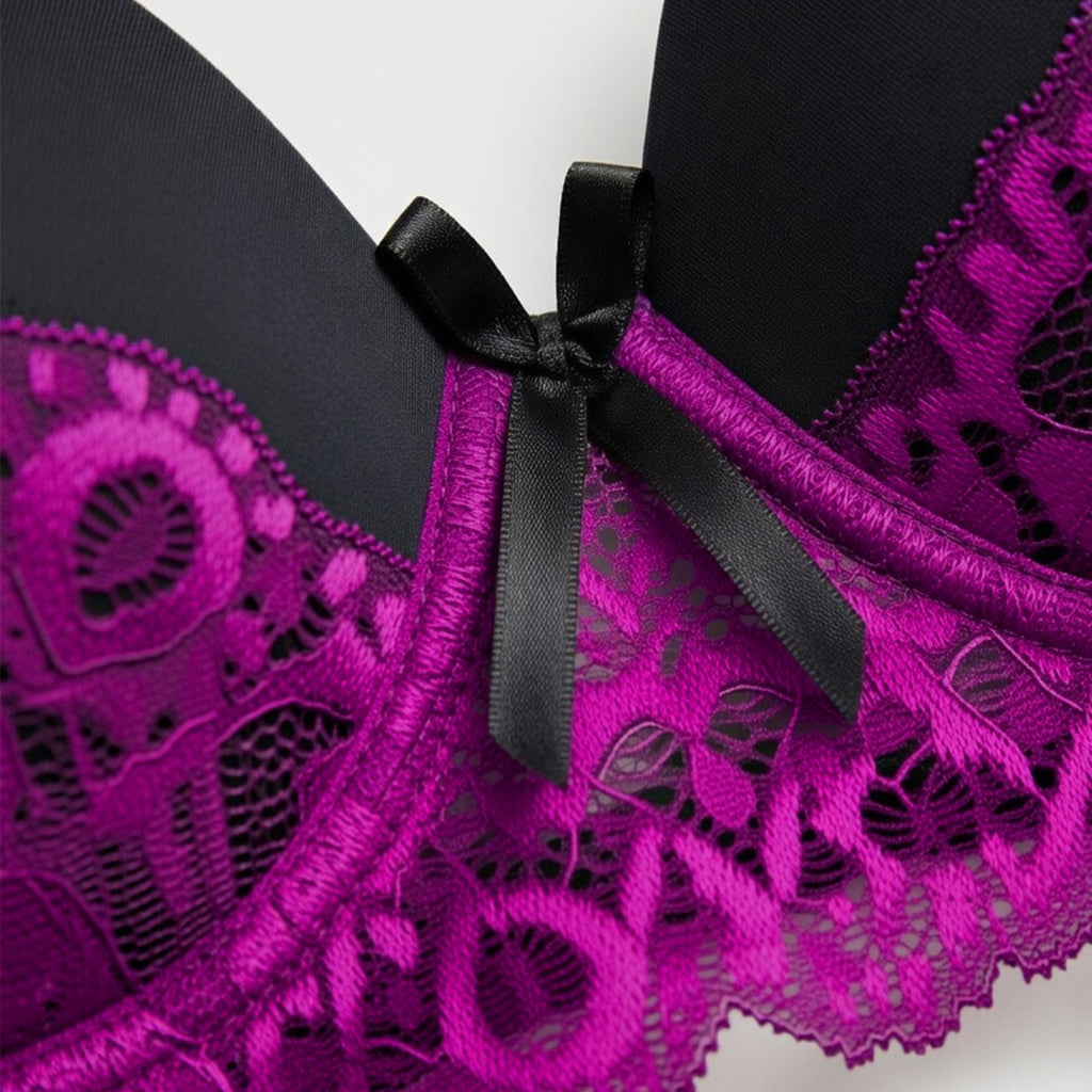 Women's Black & Purple Floral Lace Padded Underwired Bra with Comfortable Full Coverage
