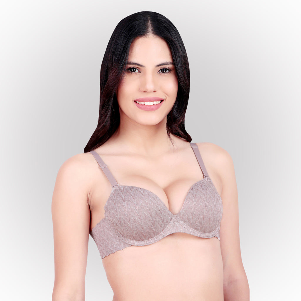 Women's Textured Push-Up Padded Underwired Seamless Multiway Bra - Grey & Brown