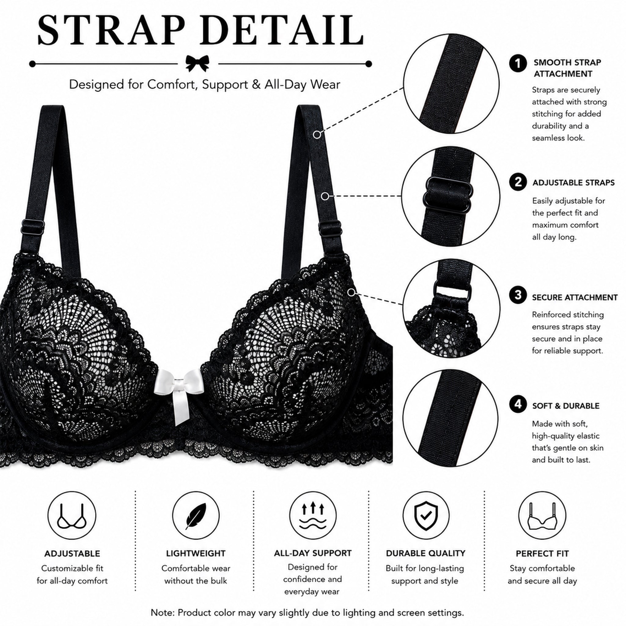 Women's Black & White Floral Lace Padded Underwired Bra with Comfortable Full Coverage