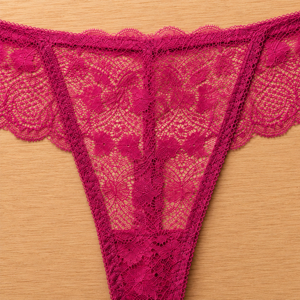 Women's Floral Lace Thong Panty – Soft Stretch, Breathable & Comfortable Everyday Wear - Maroon