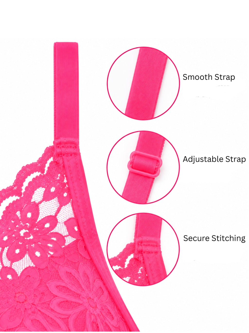 Secret Lives Women’s Neon Pink Floral Lace Heavily Padded Underwired Lingerie Set