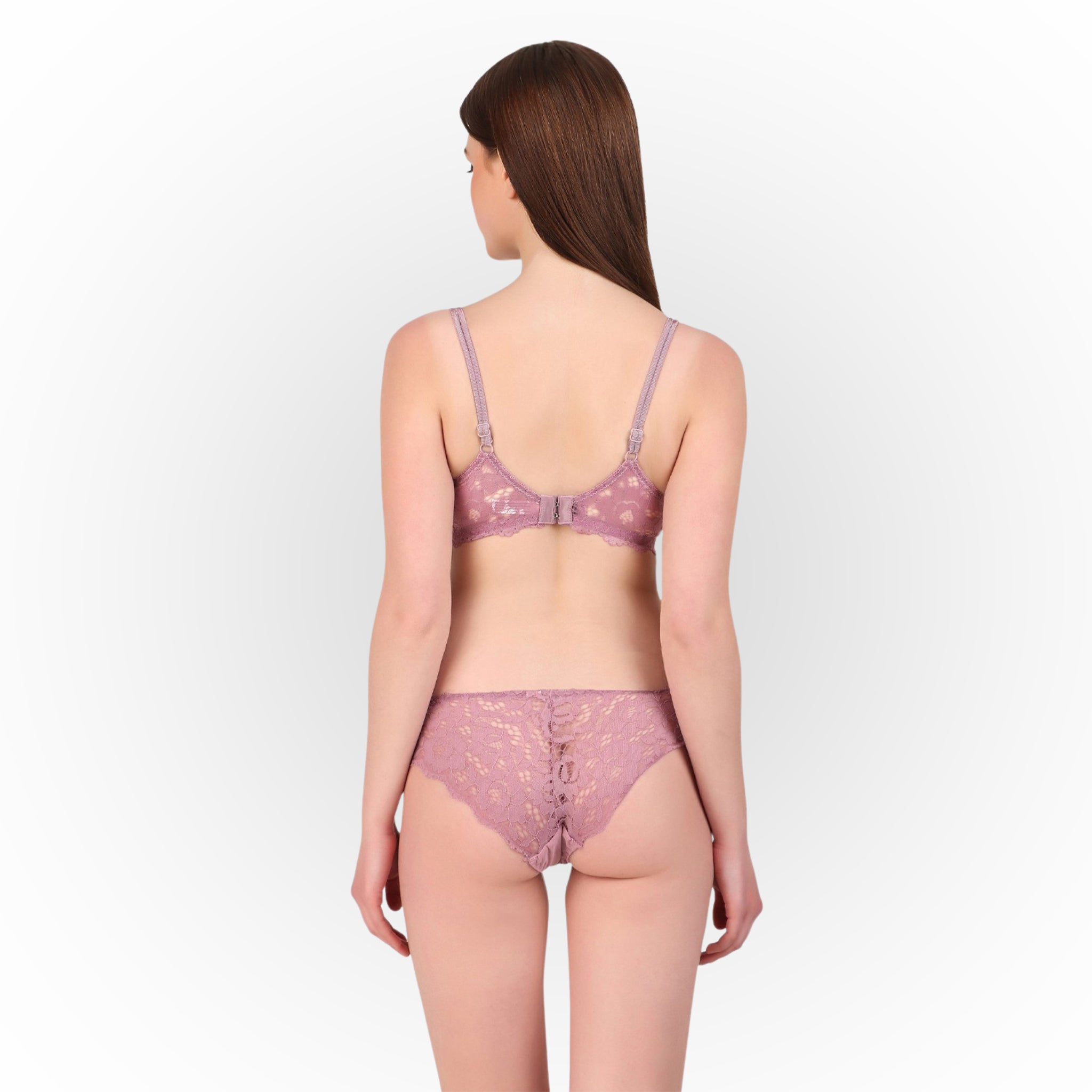 Women's Levender Floral Lace Padded Underwired Bra & Panty Lingerie Set