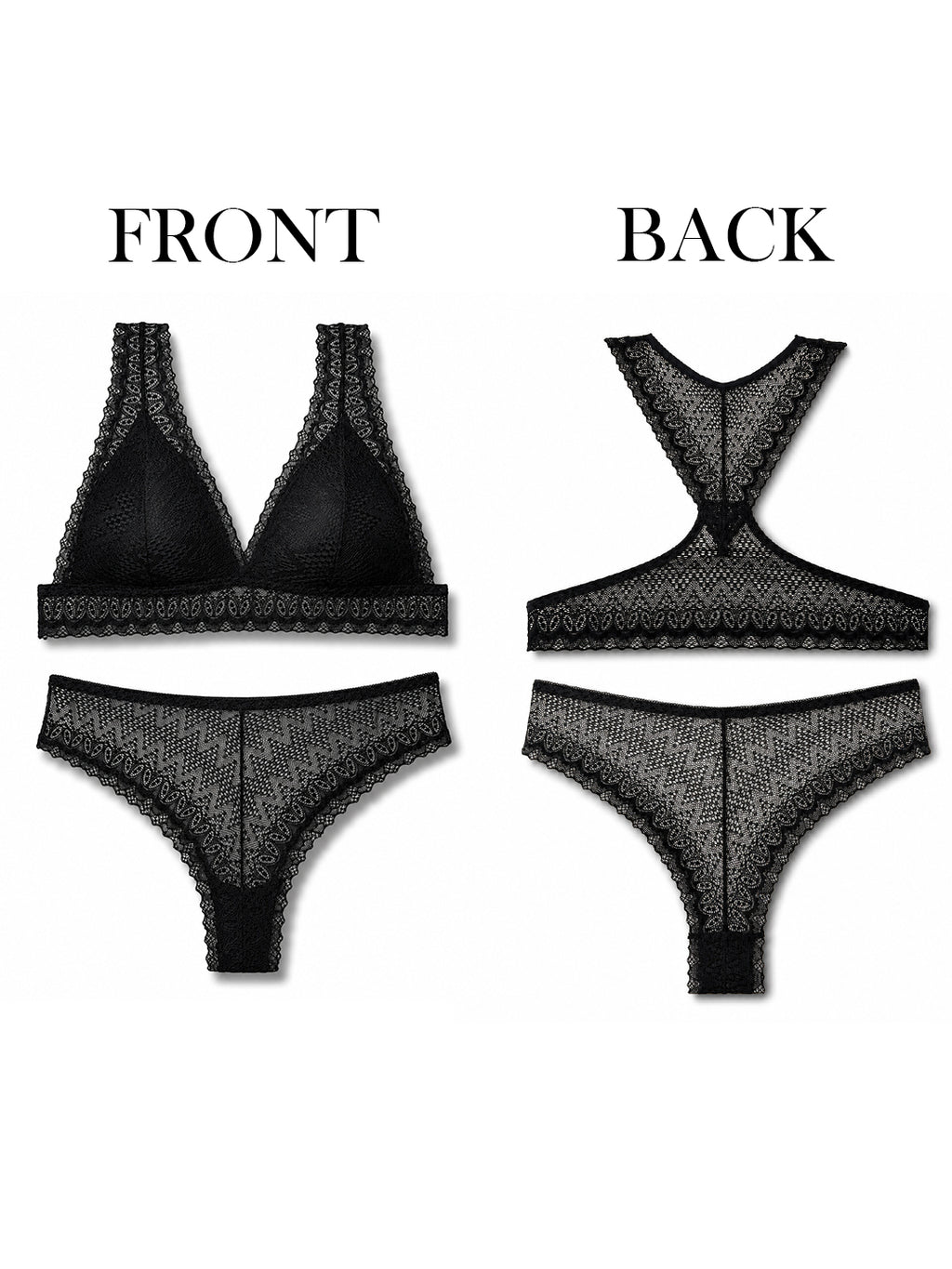 Secret Lives Women's Black Floral Lace Lightly Padded Bralette & High-Rise Panty Set