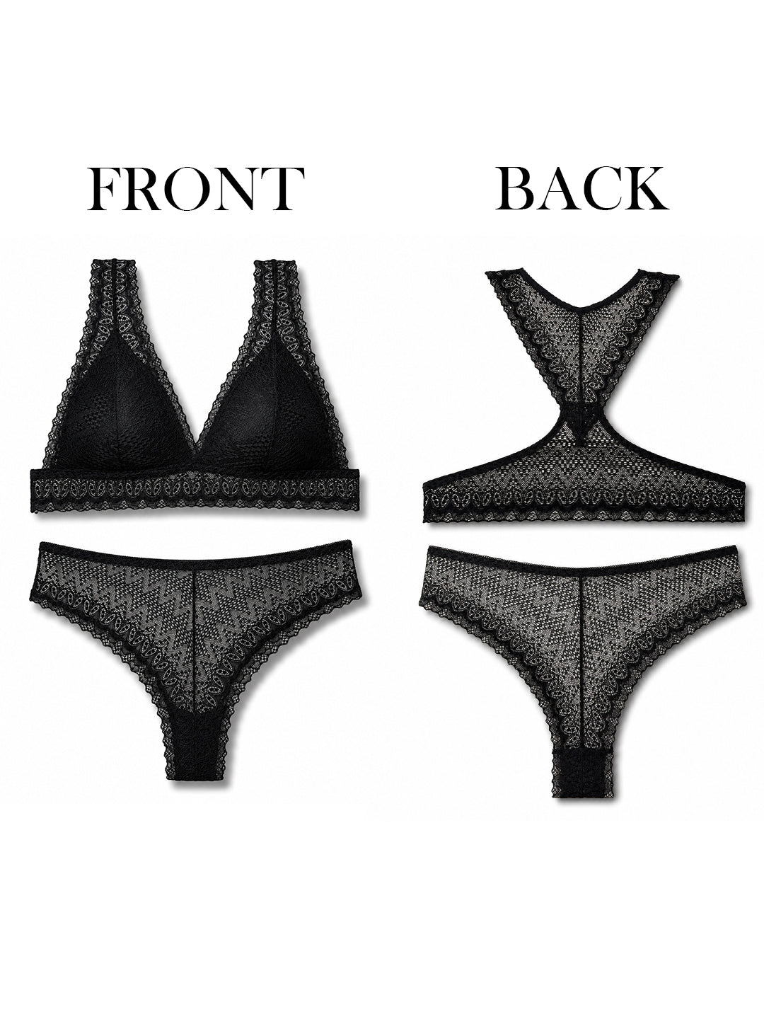 Secret Lives Women's Black Floral Lace Lightly Padded Bralette & High-Rise Panty Set