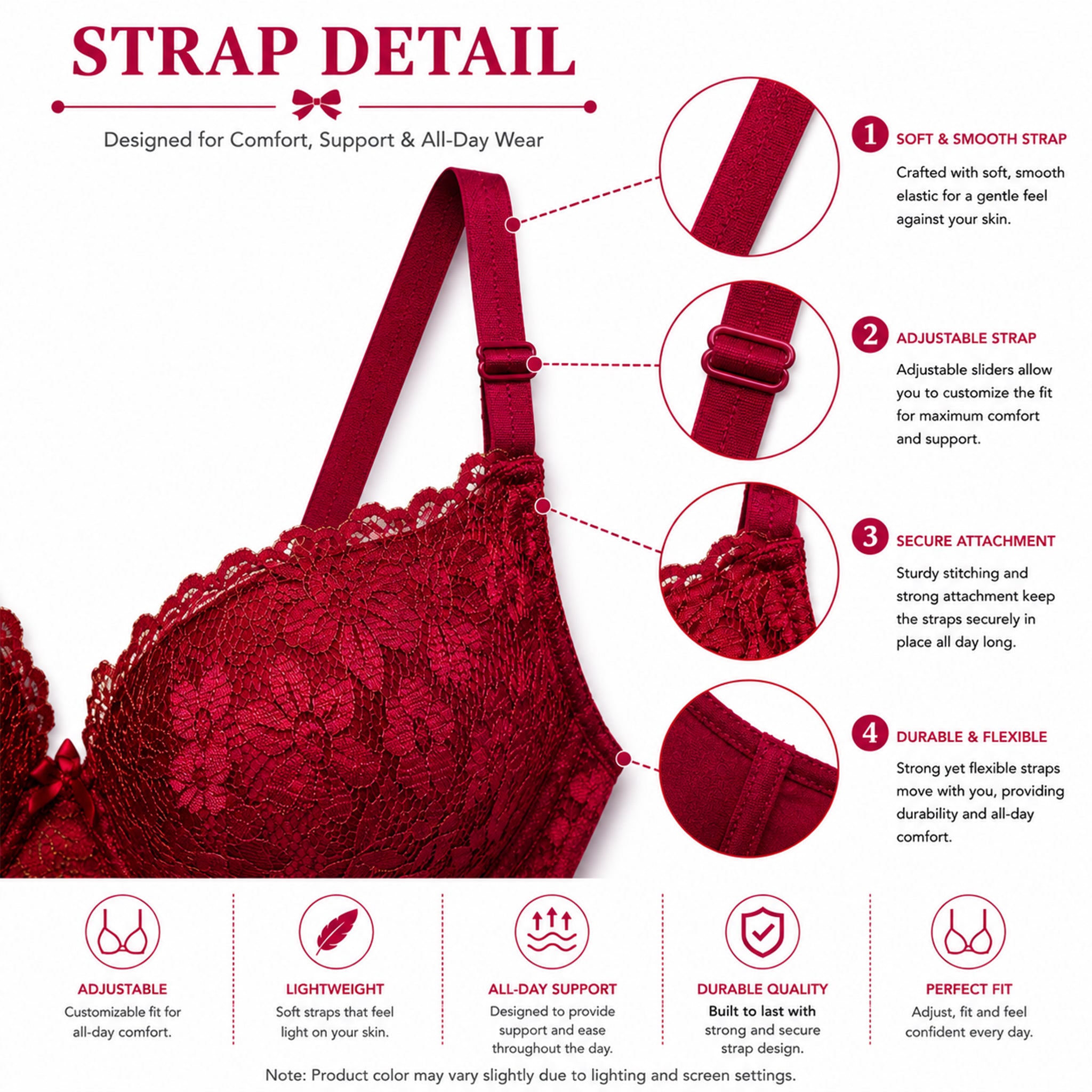 Women's Red Flower Lace Padded Underwired Bra with Comfortable Full Coverage