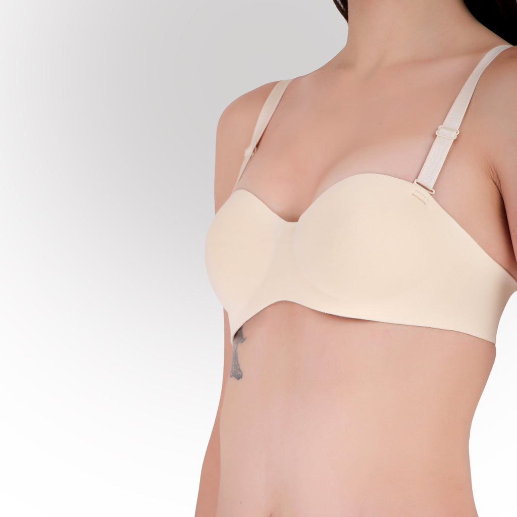 Women's Beige Seamless Push-Up Padded Strapless Multiway Bra