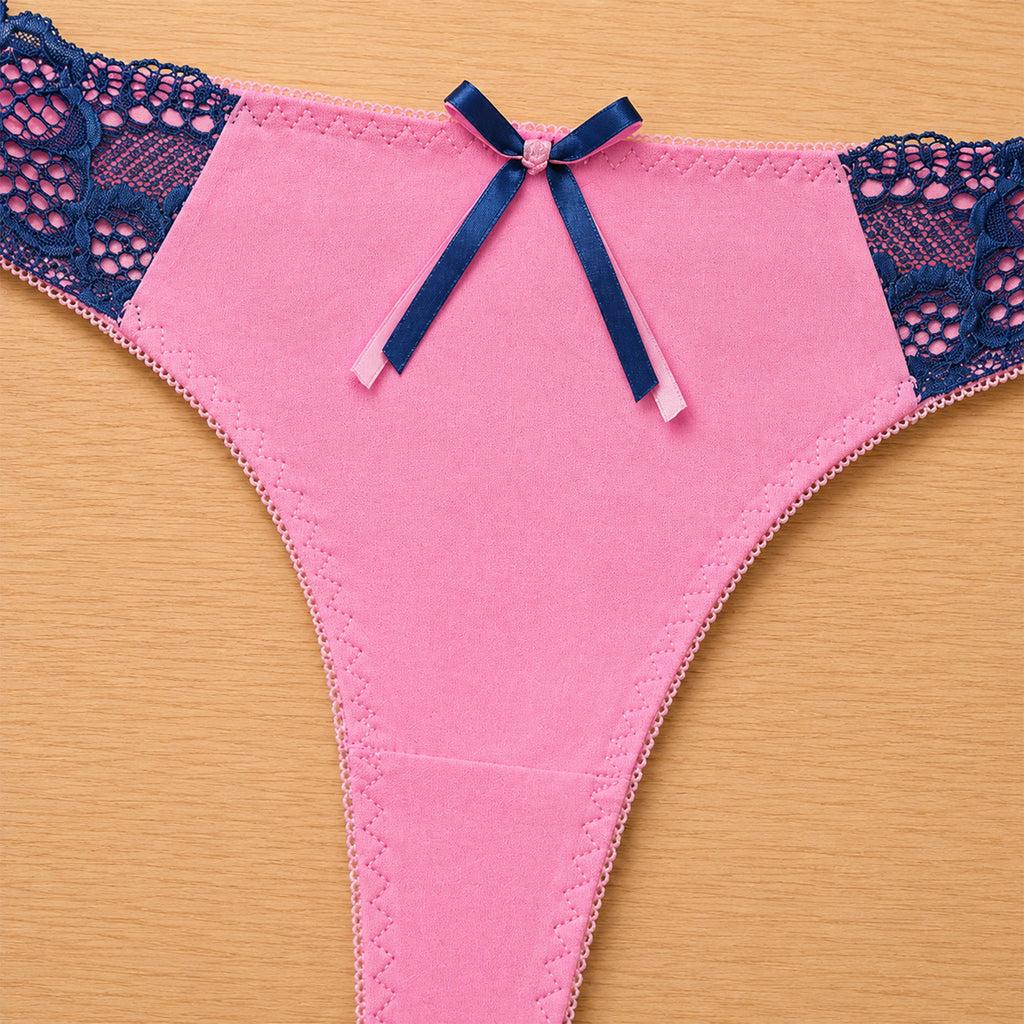 Women's Floral Lace Thong Panty – Soft Stretch, Breathable & Comfortable Everyday Wear - Pink Light Blue