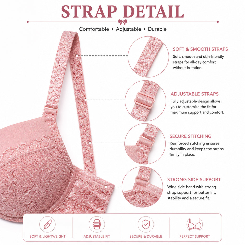 Women’s Full Coverage Heavily Padded Underwired Bra & Thong Lingerie Set – Baby Pink
